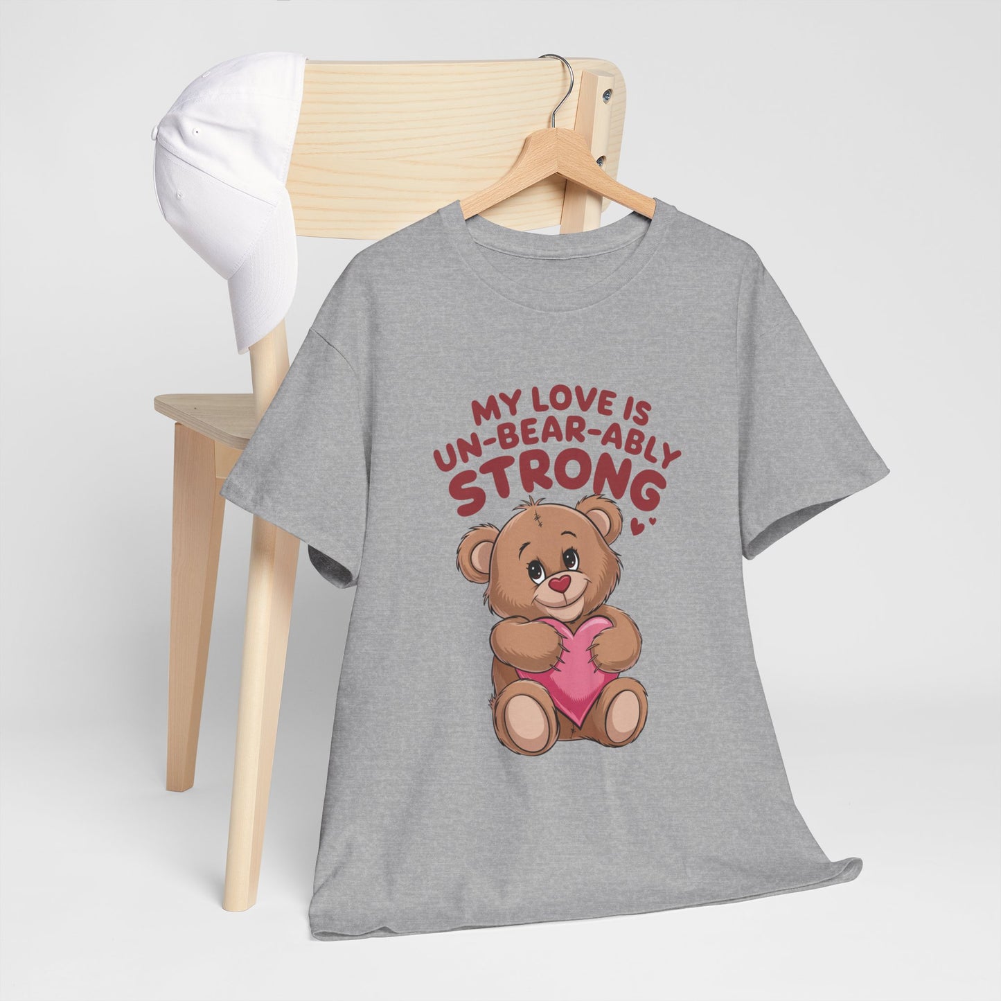 Un-Bear-ably Strong Valentine Shirt, Teddy Bear Heart Tee, Cute Love Graphic T-Shirt, Valentines Gift, Romantic Couple Top, Gift For Her