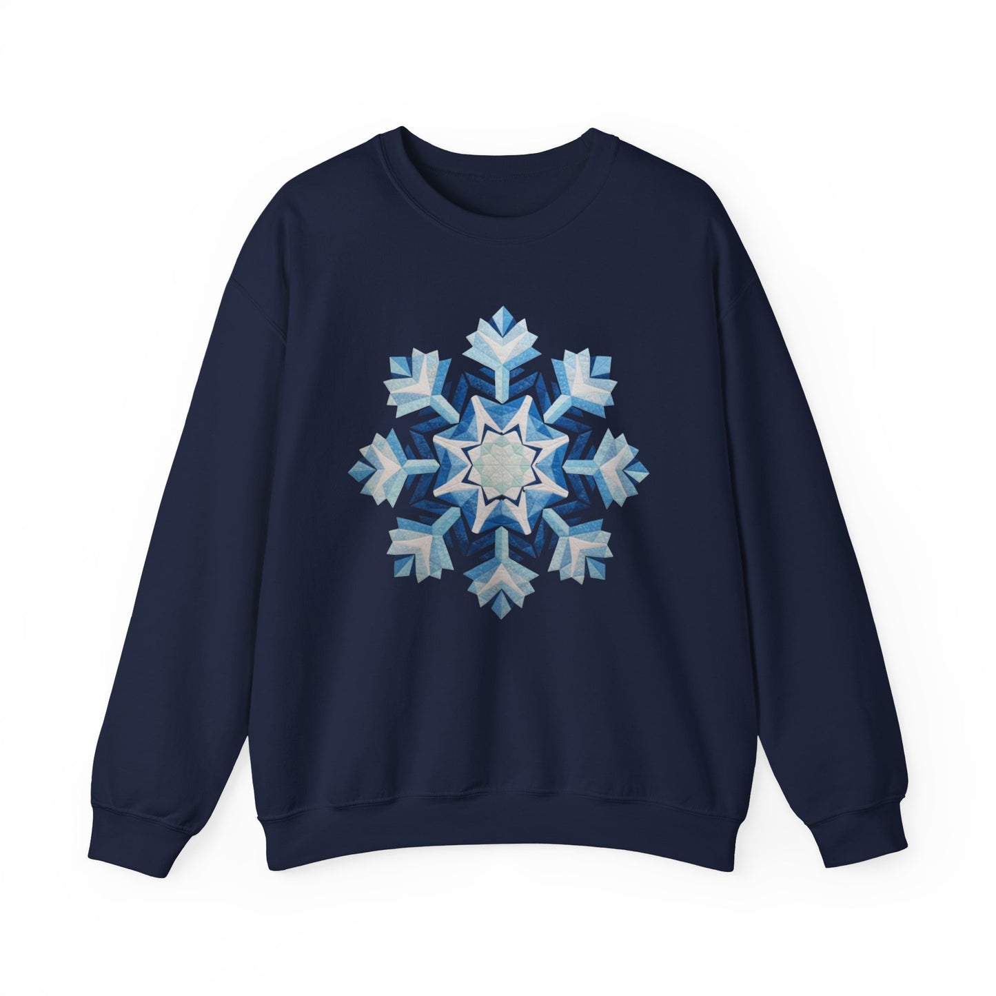 Faux Patchwork Snowflake Sweatshirt, Winter Snowflake Crewneck Unisex, Cozy Holiday Patchwork Sweatshirt, Nordic Snowflake Winter Pullover