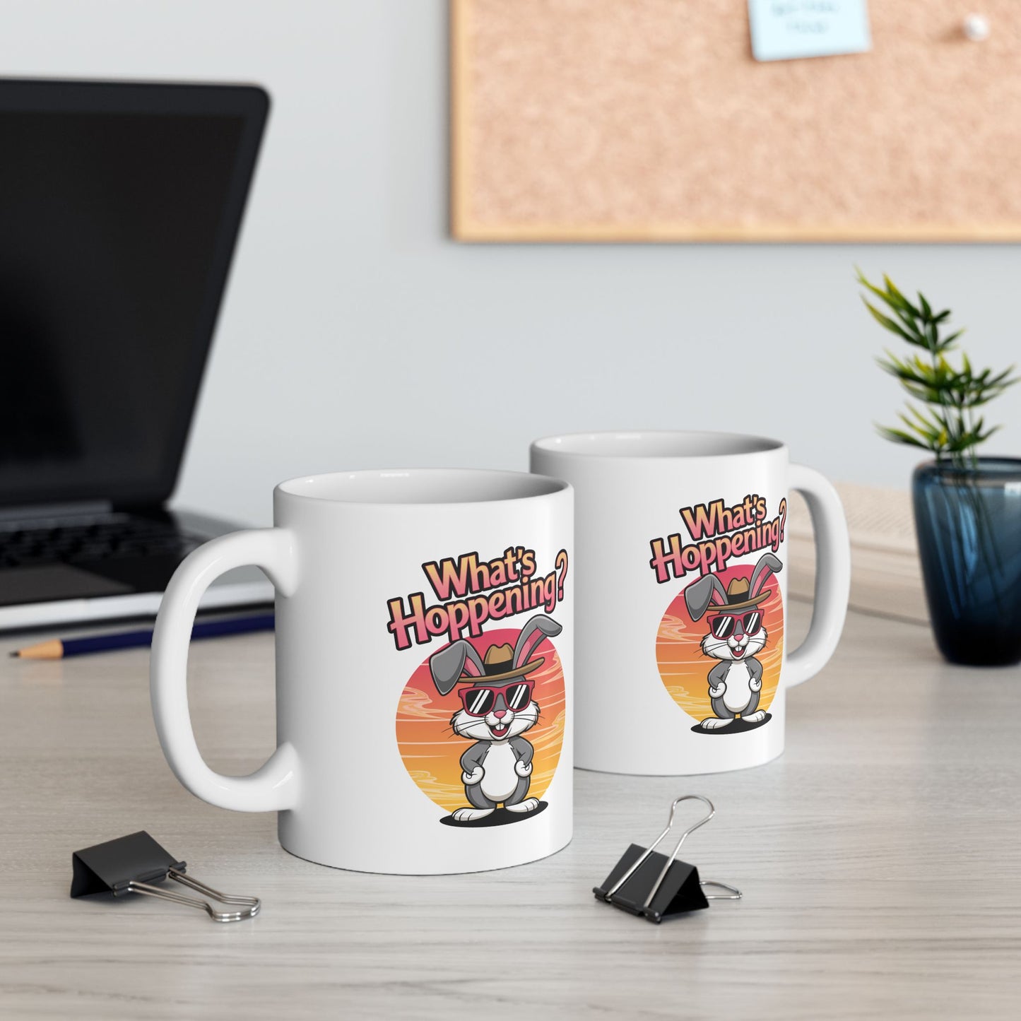What’s Hoppening Funny Bunny Mug – Cute Rabbit Coffee Cup with Easter Pun, Dishwasher Safe Ceramic, Hilarious Gift for Animal Lovers & Friends
