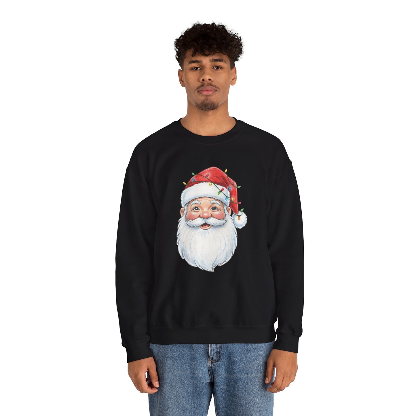 Santa Claus Christmas Sweatshirt, Vintage Santa Crewneck, Holiday Santa Face Sweater, Cute Christmas Lights Santa Shirt, Funny Xmas Sweatshirt