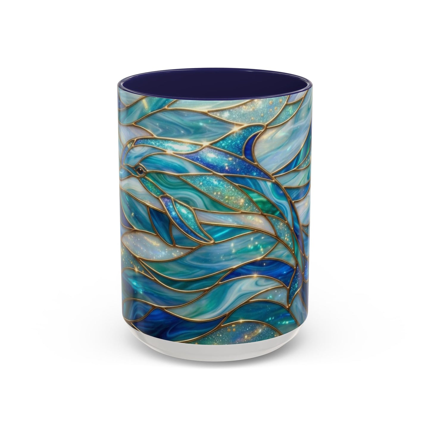 Stained Glass Dolphin Mug, Dolphin Coffee Cup, Ocean Art Mug, Sea Life Gift, Nautical Decor Mug, Coastal Dolphin Lover Gift