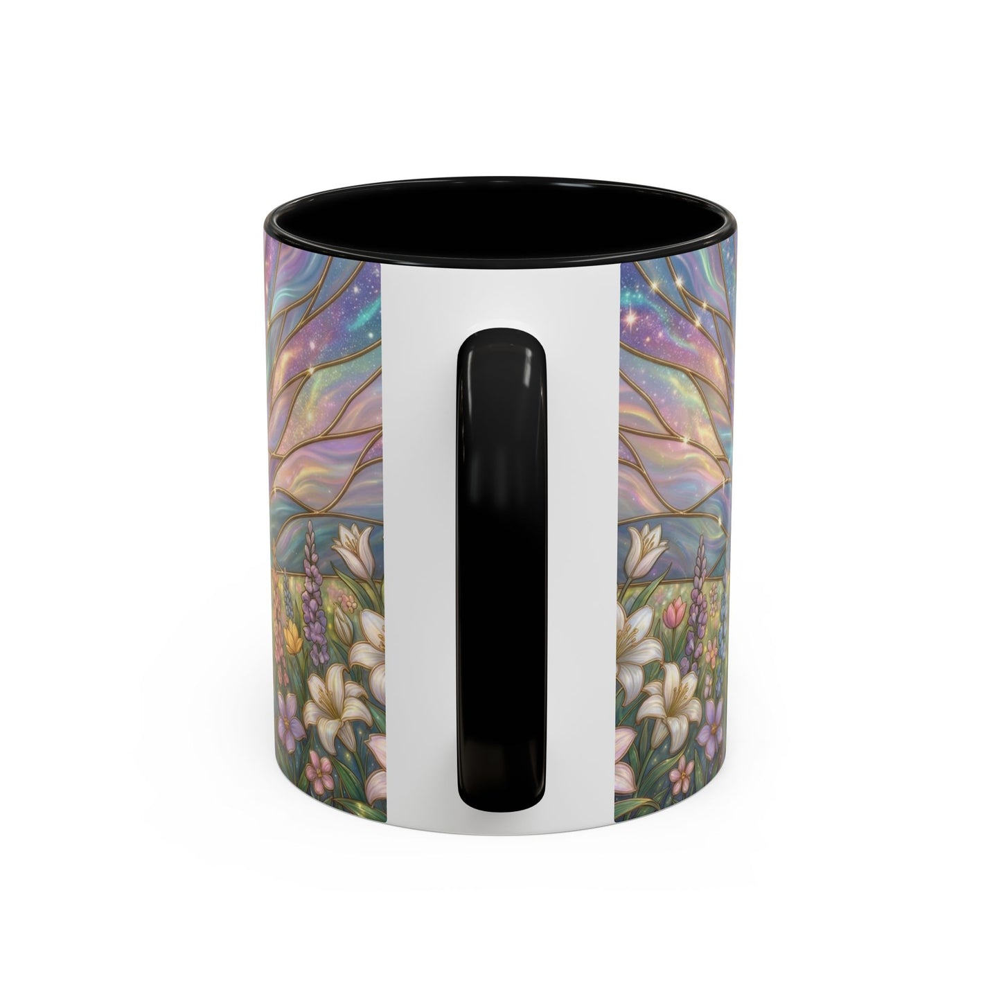 Stained Glass Cross Mug, Easter Lily Coffee Cup, Christian Religious Gift, Pastel Floral Faith Mug, Spring Believer Cup, Baptism Present