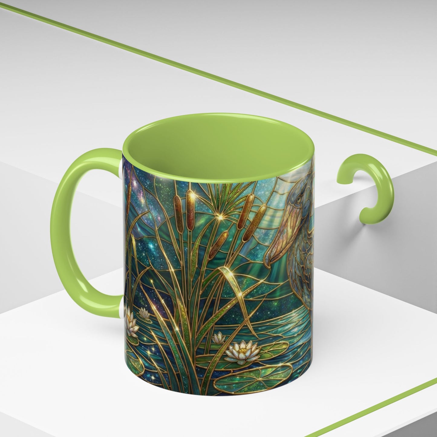 Shoebill Stork Mug, Stained Glass Bird Art, Prehistoric Animal Gift, Swamp Nature Coffee Cup, Galaxy Night, Ornithology Lover Present