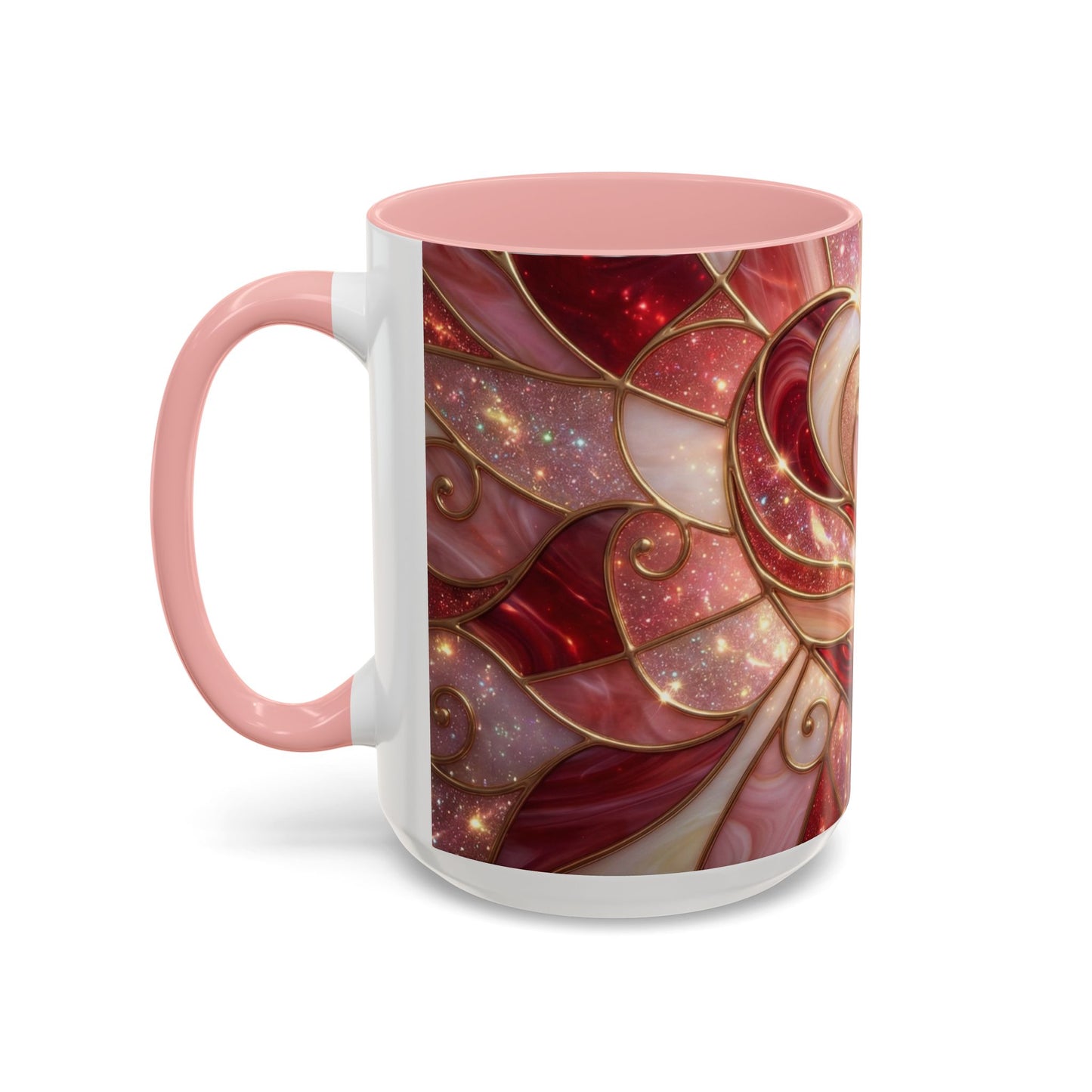 Stained Glass Heart Mug, Valentine Coffee Mug, Romantic Love Cup, Pink Red Ceramic Mug, Gift For Her, Anniversary Gift