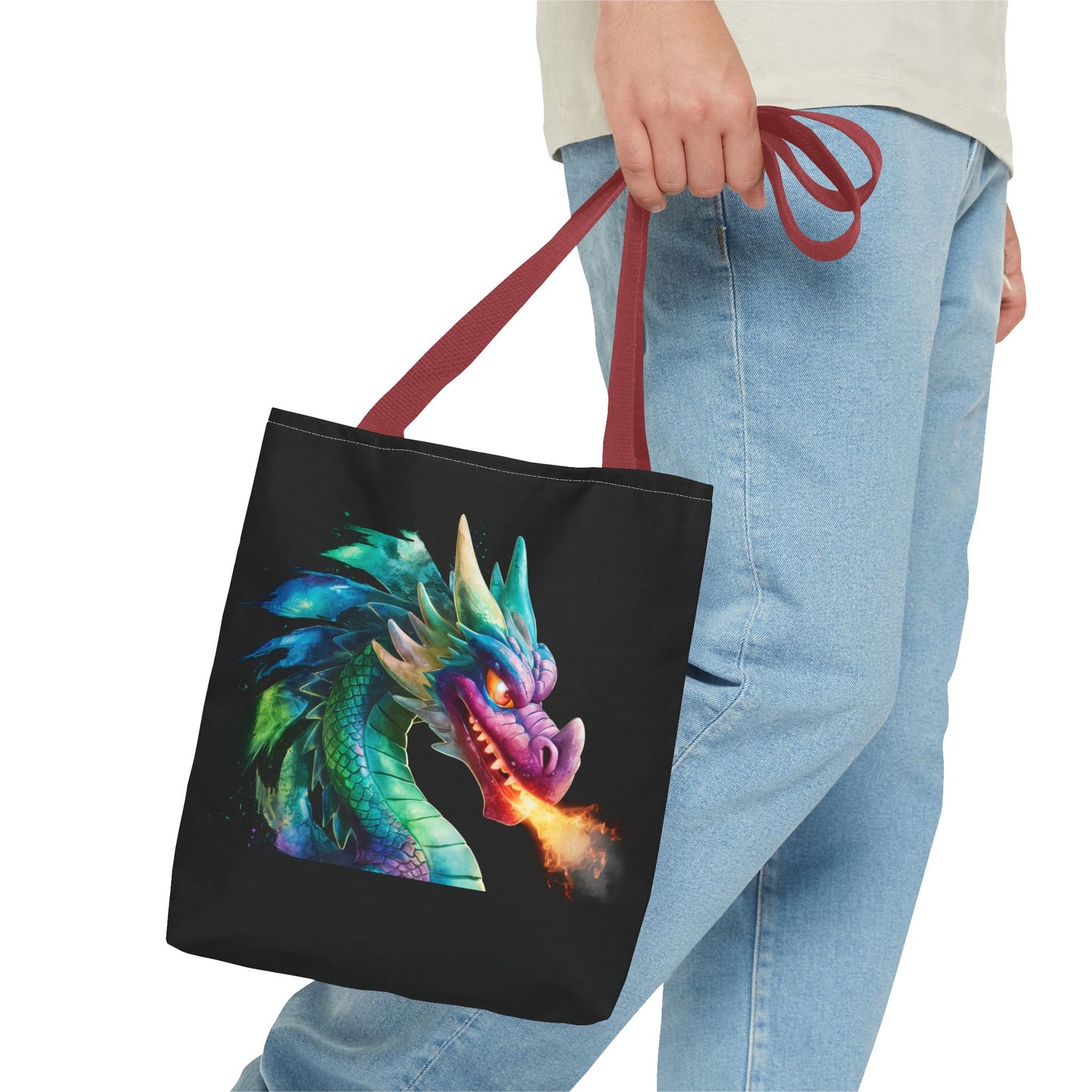Double-Sided Fierce Dragon Canvas Tote - Colorful Fire-Breathing Fantasy, Eco Reusable Bag, Gift for Dragon Lover