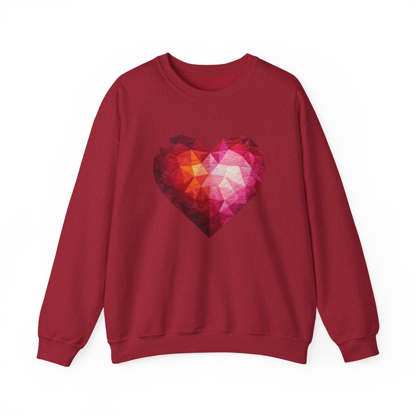 Faux Patchwork Heart Sweatshirt, Geometric Heart Sweater, Cute Valentines Sweatshirt, Cozy Pink Heart Crewneck, Winter Heart Pullover