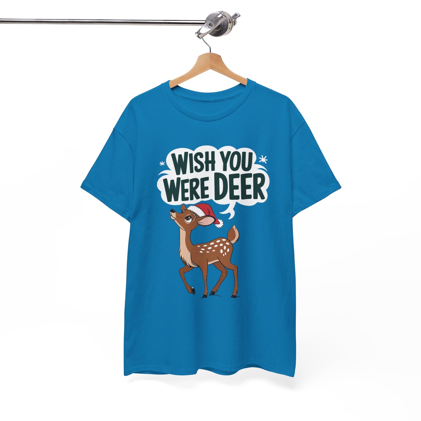 Wish You Were Deer Funny Christmas T-Shirt, Cute Reindeer Holiday Tee, Pun Christmas Shirt, Festive Santa Hat Deer Graphic Tee Gift