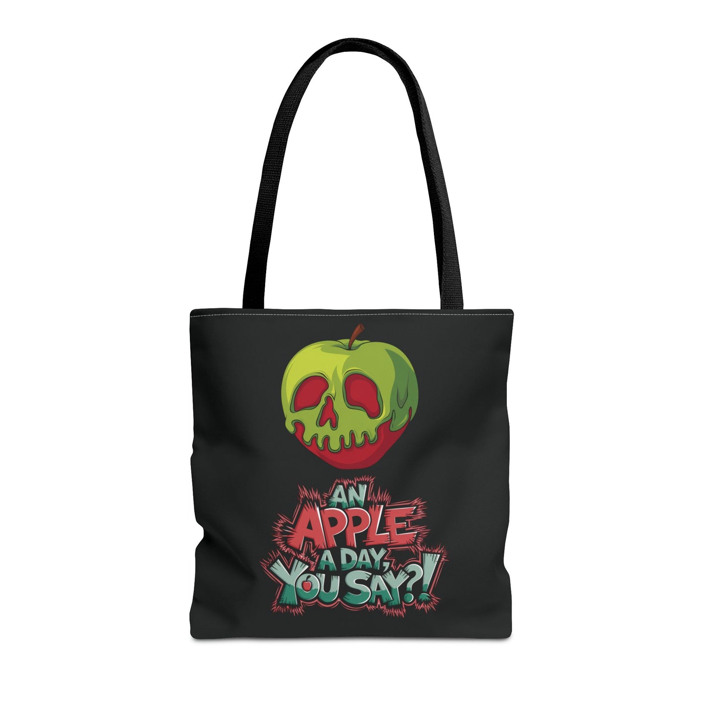Spooky Halloween Tote Bag – Poison Apple Design – Funny Gothic Tote – Trick or Treat Bag – Creepy Apple Pun Gift – Black Tote Bag