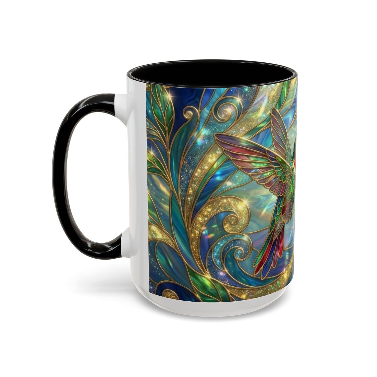 Stained Glass Hummingbird Mug, Colorful Floral Coffee Cup, Bird And Flower Art Mug, Nature Lover Gift, Artistic Garden Mug, Unique Gift