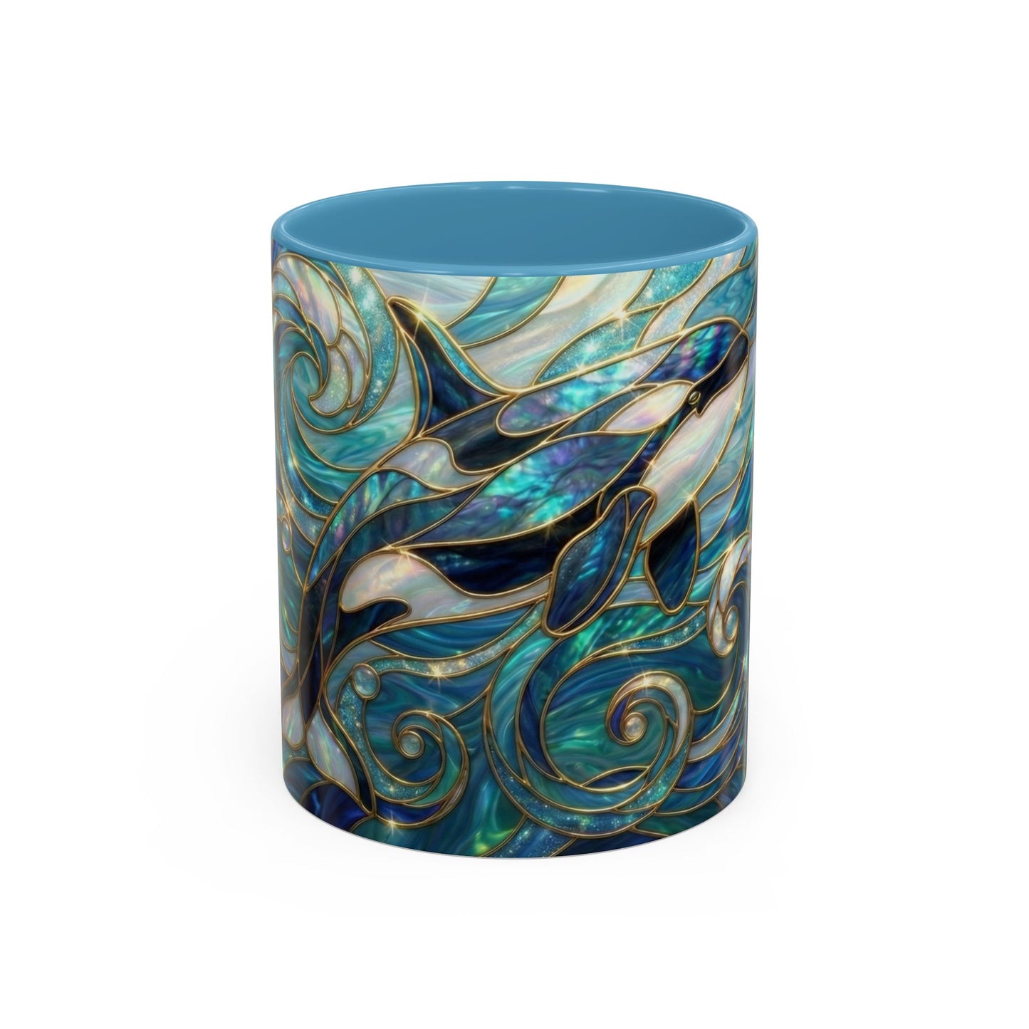Orca Whale Coffee Mug, Ocean Art Mug, Stained Glass Whale Design, Marine Life Gift, Ceramic Coffee Cup, 11oz 15oz Waves Mug, Coastal Decor