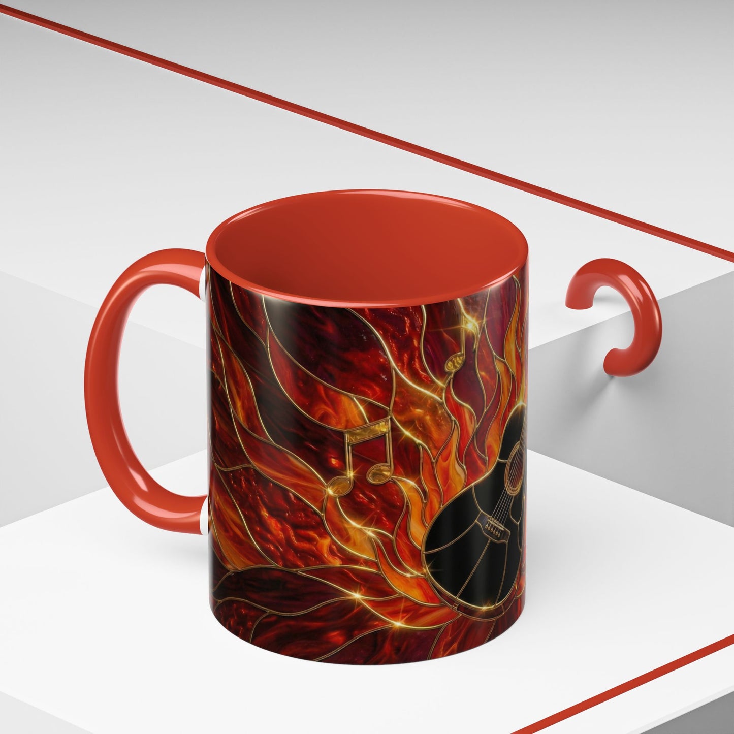 Stained Glass Guitar Mug, Fire Guitar Coffee Mug, Music Lover Gift Mug, Rock Guitar Art Cup, Musician Gift Mug, Guitar Lover Cup