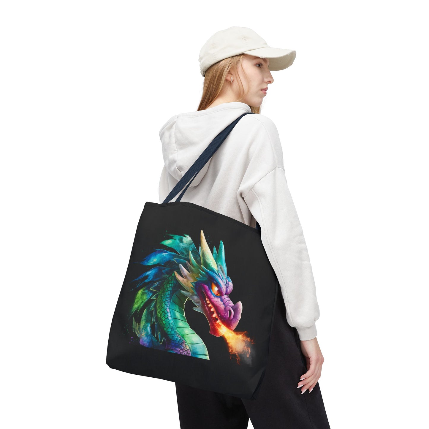 Double-Sided Fierce Dragon Canvas Tote - Colorful Fire-Breathing Fantasy, Eco Reusable Bag, Gift for Dragon Lover
