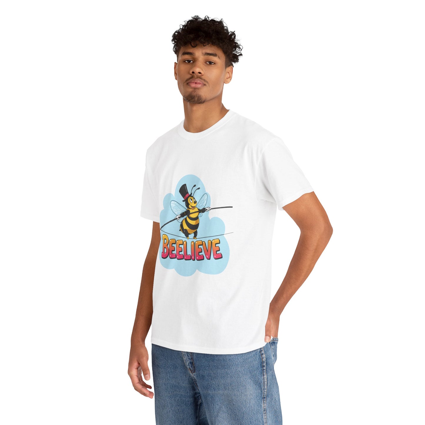 “Beelieve” Bee Pun T‑Shirt | Cute Bee Graphic Tee | Inspirational Pun Shirt | Funny Nature Lover Gift | Bee Belief Positive Vibes Tee