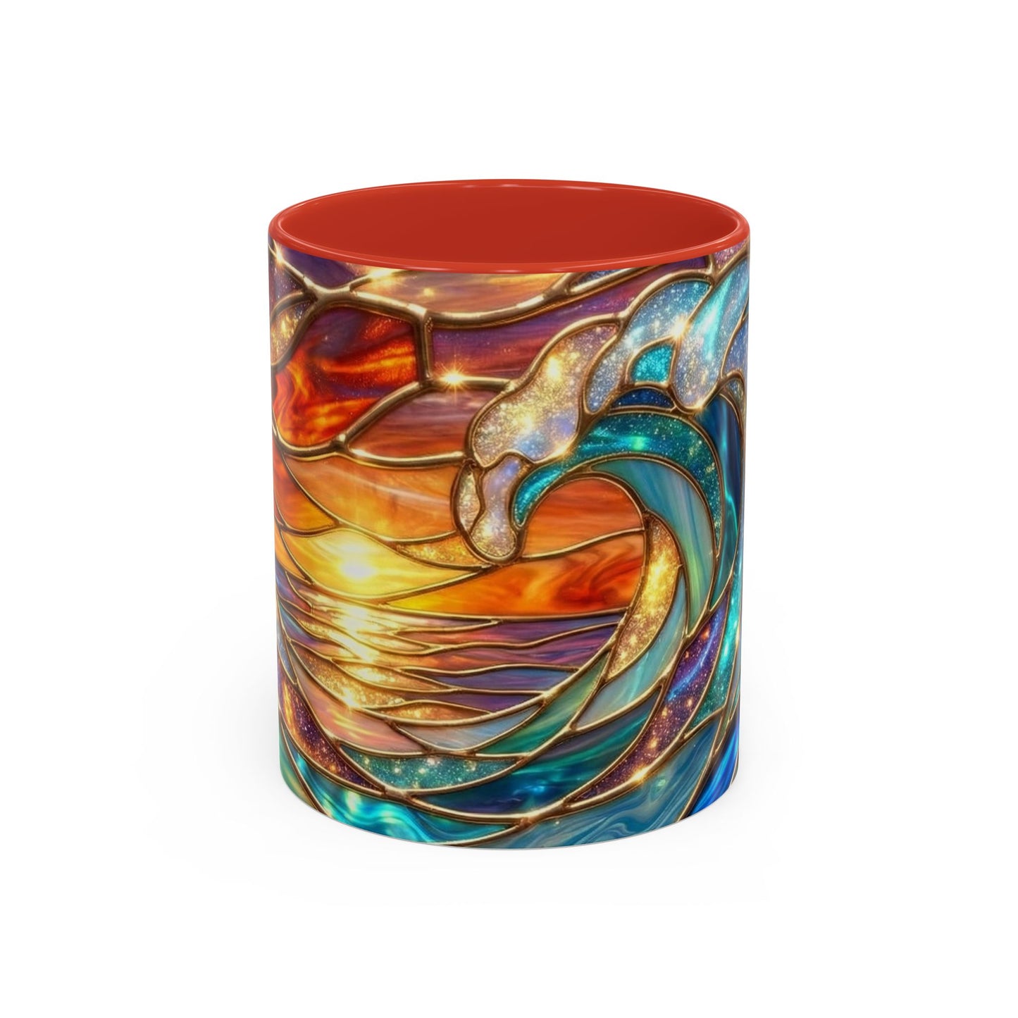 Stained Glass Wave Mug, Cosmic Ocean Coffee Cup, Celestial Sunrise Tea Mug, Surfer Beach Decor Gift, Starry Sea Art, Ocean Lover Cup