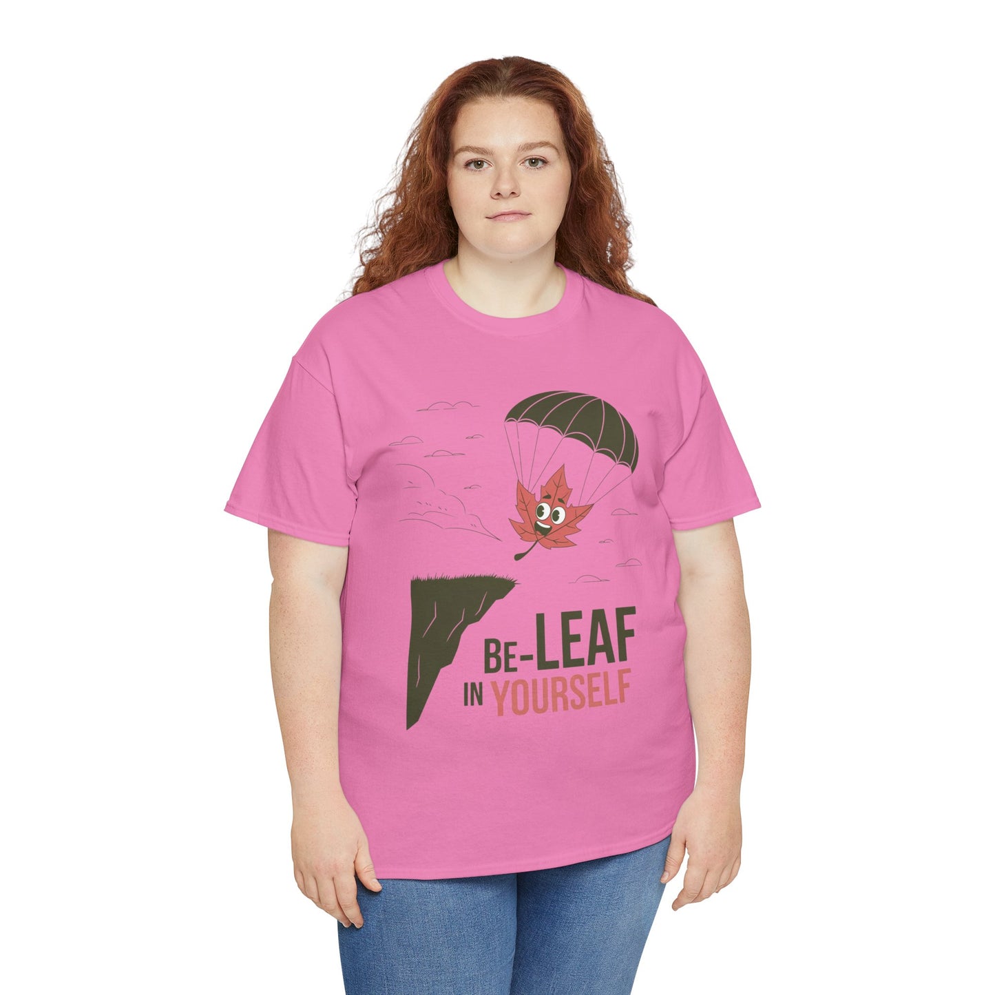 Be-Leaf In Yourself Maple Leaf Parachute T-Shirt | Funny Motivational Nature Graphic Tee | Self-Love Fall Autumn Shirt | Outdoorsy Gift
