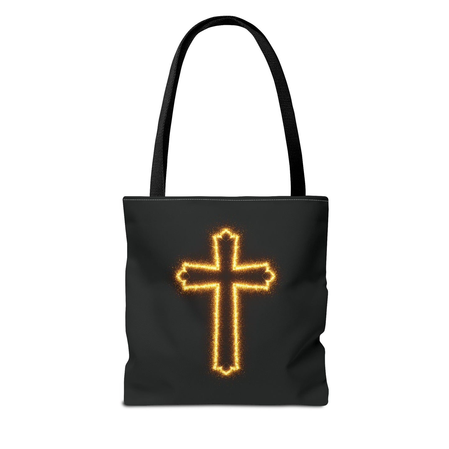 Christian Cross Tote Bag | Glowing Light Faith Bag | Inspirational Religious Gift | Black Canvas Tote | Spiritual Reusable Shopper