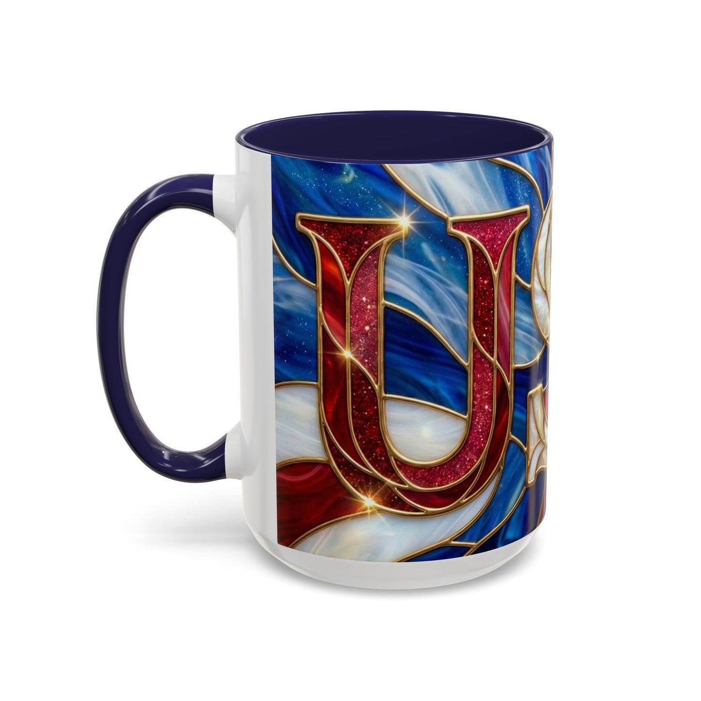 USA Patriotic Coffee Mug, Stained Glass USA Mug, Red White Blue Ceramic Mug, American Flag Style Mug, 11oz 15oz Mug