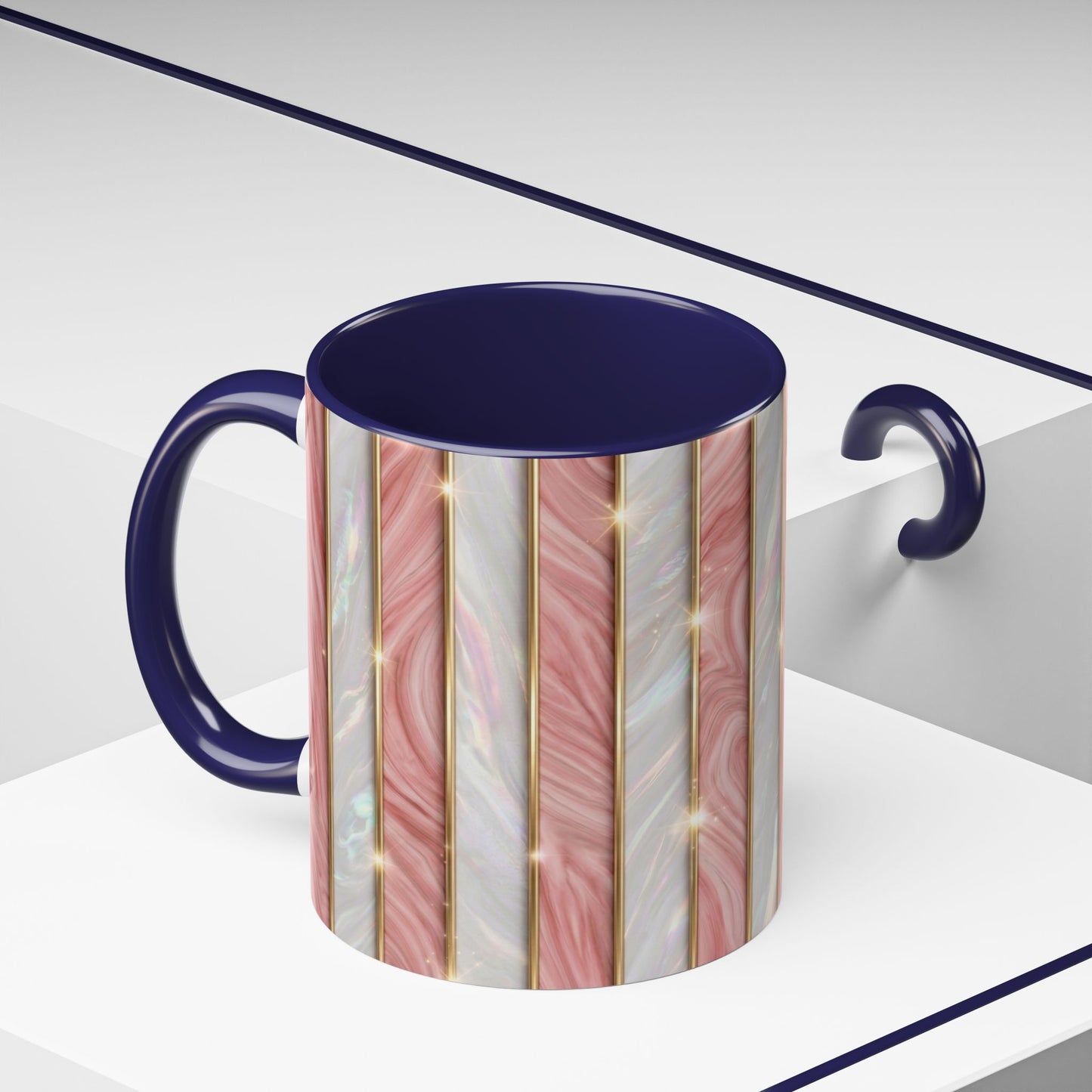 Pink Marble Coffee Mug, Gold Stripe Faux Agate Cup, Glam Desk Accessory, Elegant Tea Mug, Luxury Gift for Her, Chic Office Desk Decor