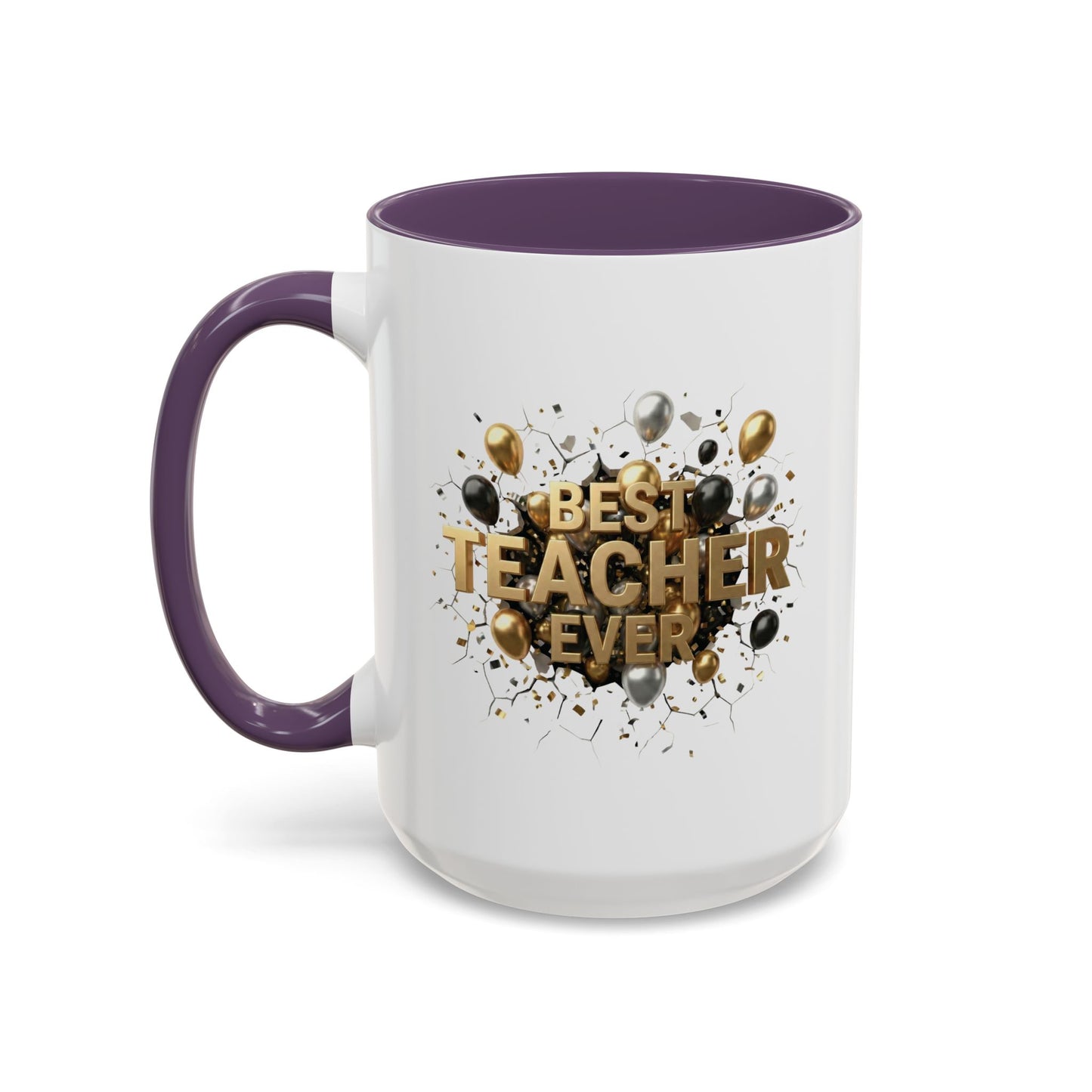 Personalized Teacher Mug, Best Teacher Ever Gift, Custom Educator Coffee Cup, 3D Gold Balloon Design, Teacher Appreciation Present
