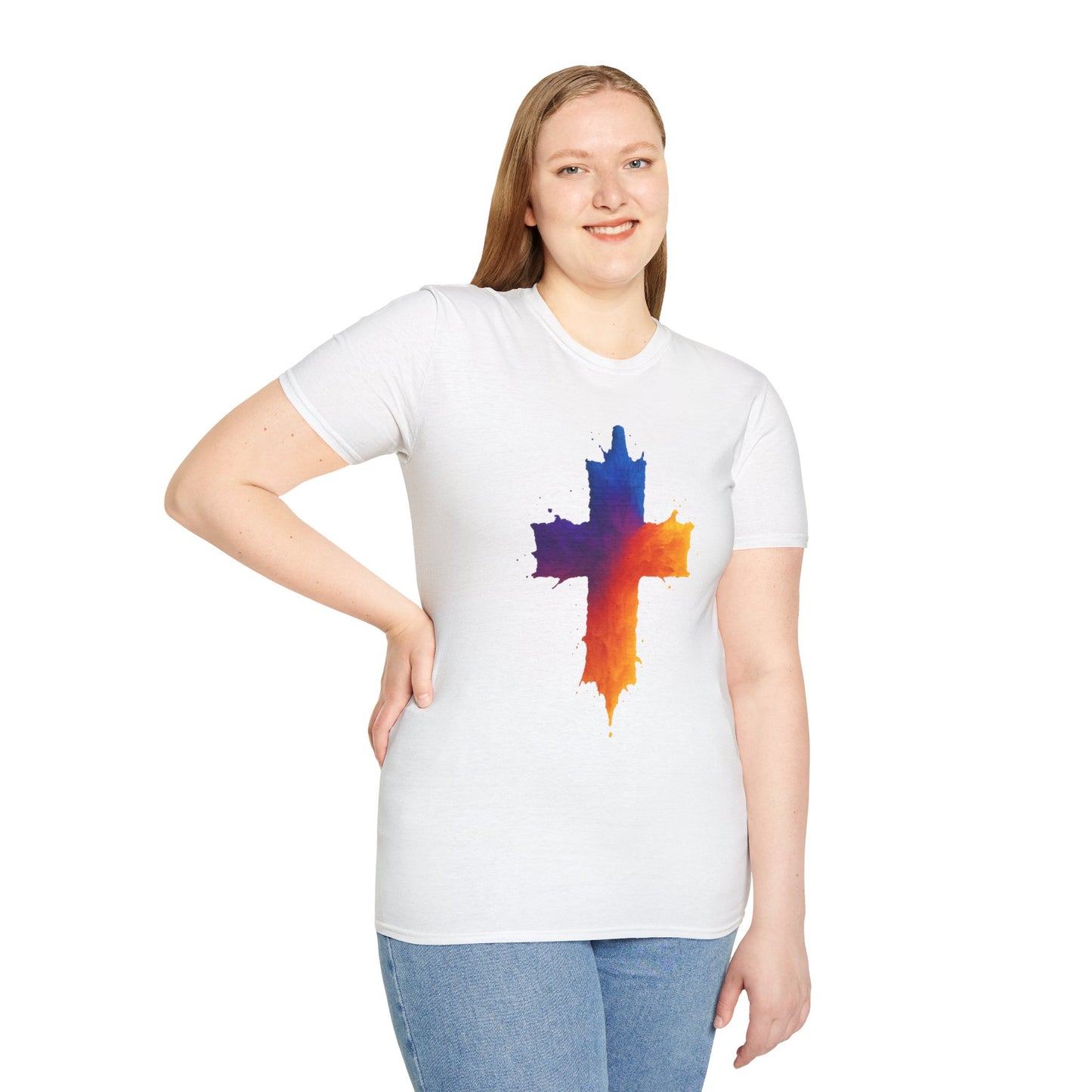 Colorful Abstract Cross T‑Shirt | Bold Grunge Paint Splatter Christian Tee | Unique Vibrant Gift | Inspirational Faith Graphic Shirt