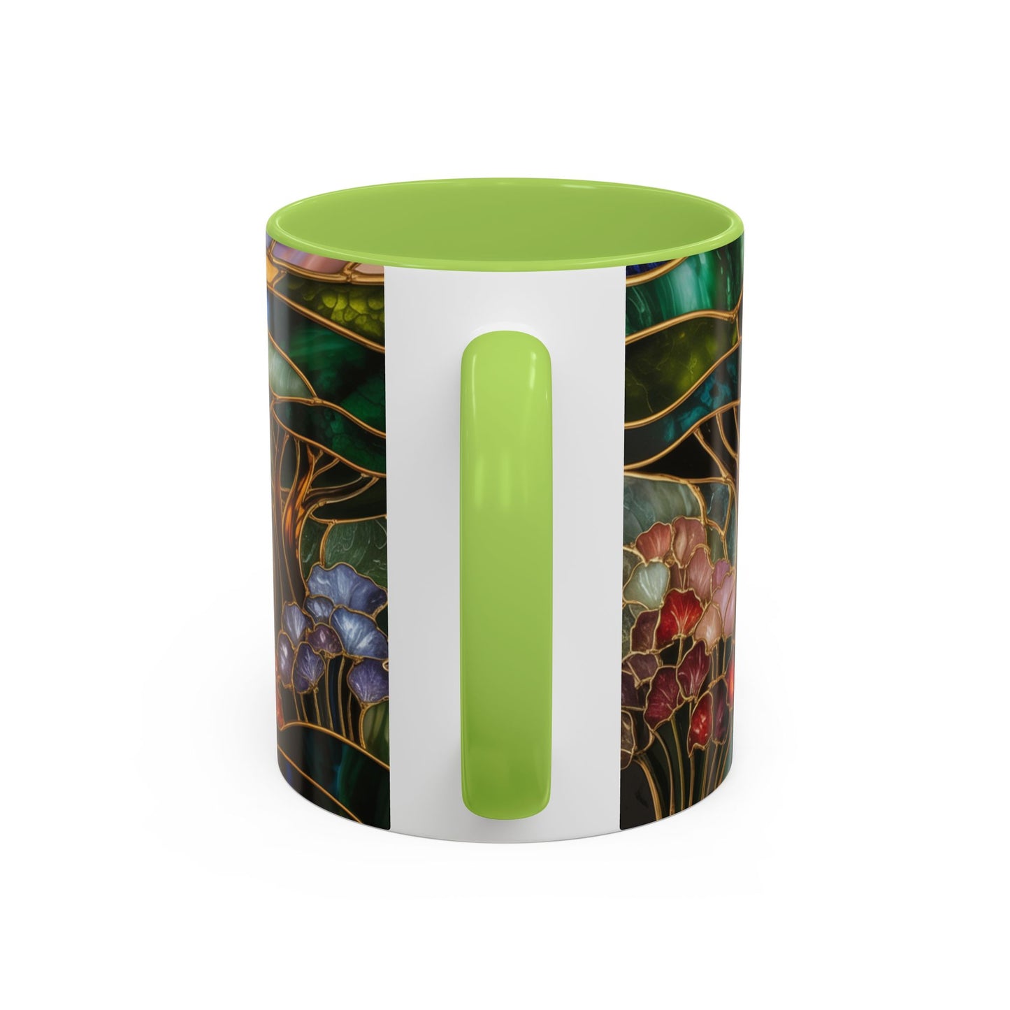 Stained Glass Woodland Forest Mug, Tree & Flowers Coffee Cup, Nature Lover Gift, Artistic Woodland Art Mug, Rustic Home Decor Mug