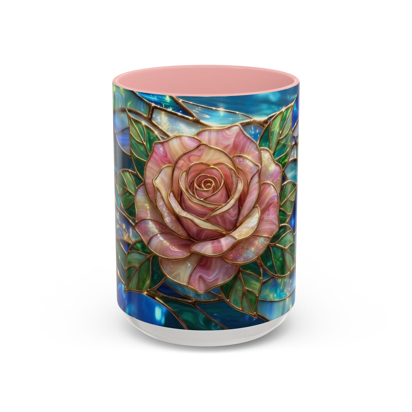 Stained Glass Rose Mug, Pink Flower Coffee Cup, Fantasy Floral Tea Cup, Magical Garden Gift, Galaxy Rose Art, Botanical Lover Present