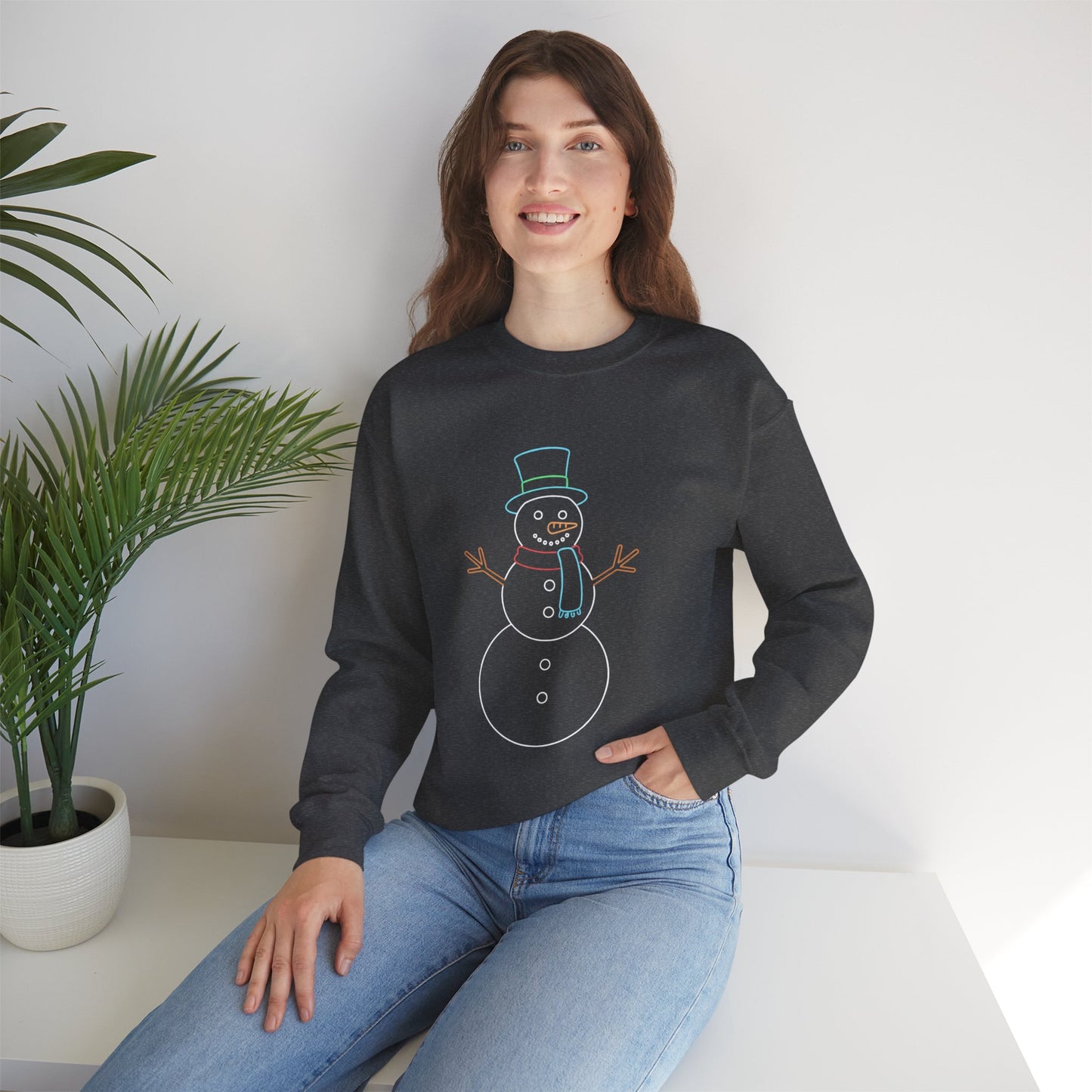 Snowman Sweatshirt, Black Snowman Crewneck, Holiday Winter Sweatshirt Unisex, Cute Snowman Gift for Her Him, Cozy Winter Fashion