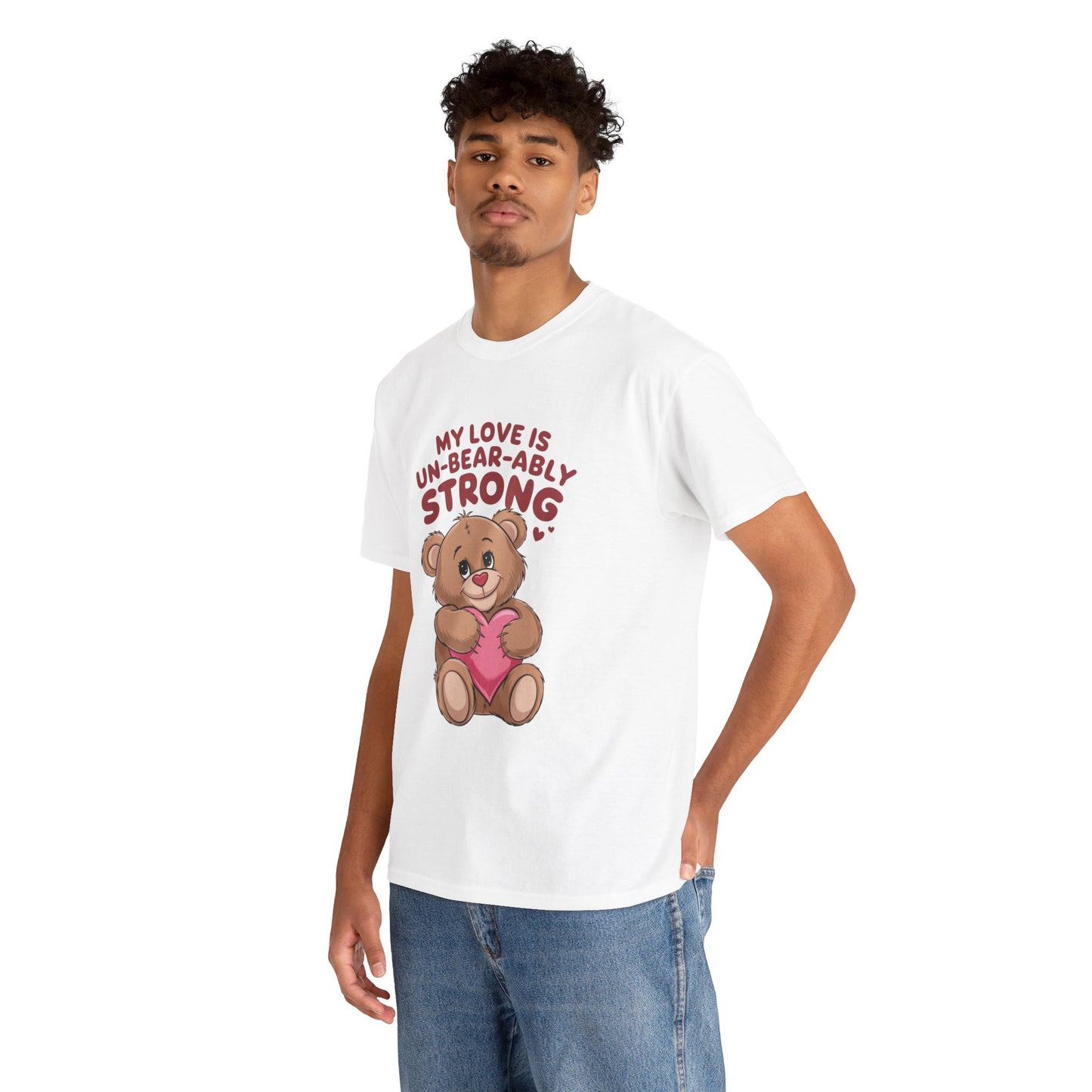 Un-Bear-ably Strong Valentine Shirt, Teddy Bear Heart Tee, Cute Love Graphic T-Shirt, Valentines Gift, Romantic Couple Top, Gift For Her