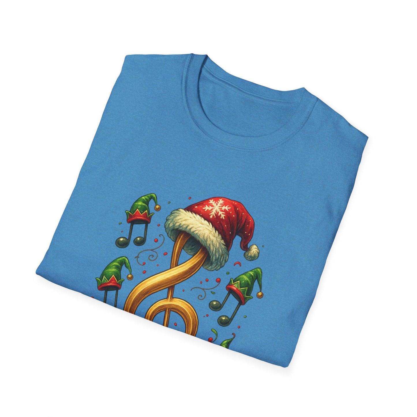 Christmas Music Shirt, Treble Clef Santa Hat Tee, Music Notes Elf Hats Christmas Shirt, Holiday Music Lover Gift, Funny Music Teacher Tee