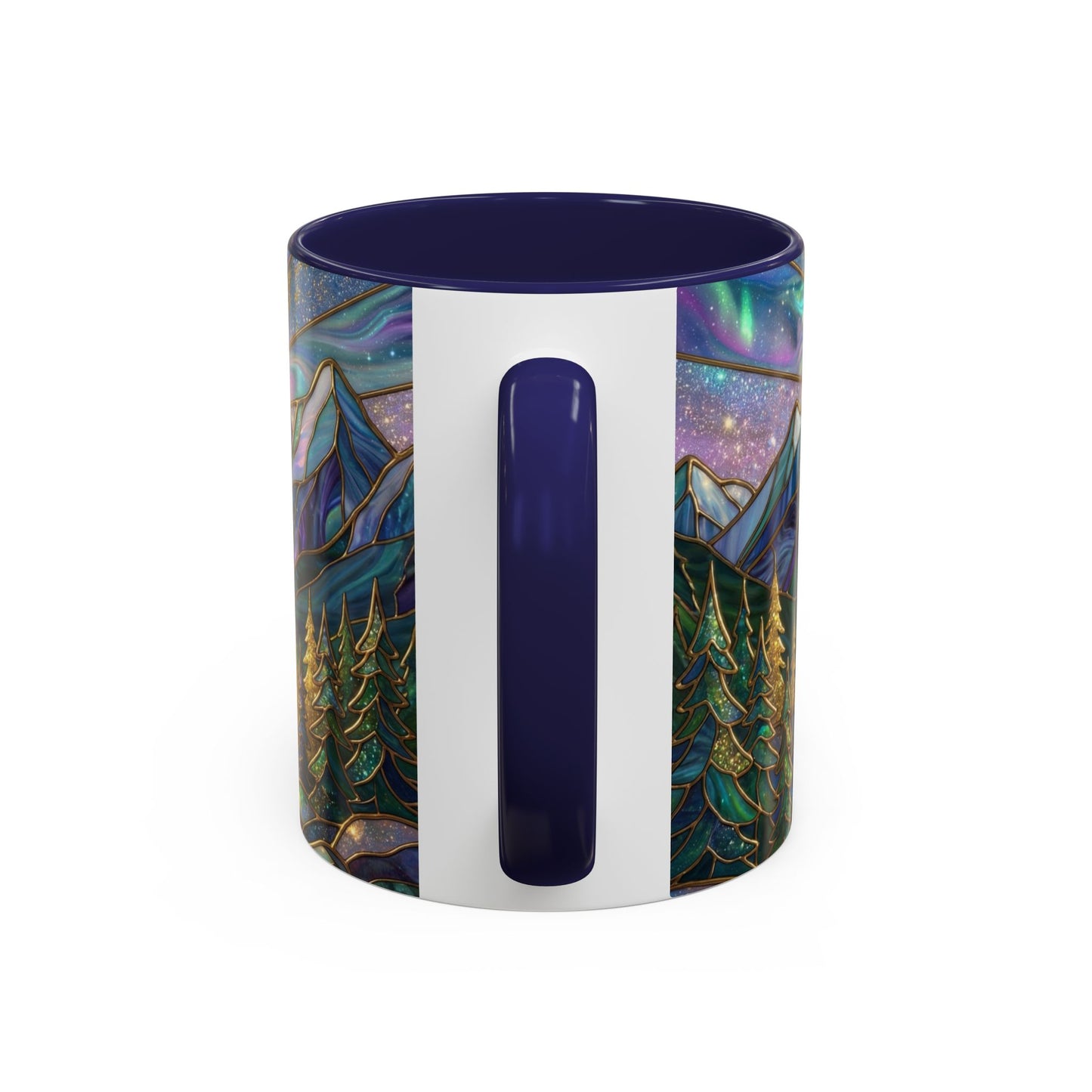 Stained Glass Mountain Mug, Mountain Landscape Coffee Cup, Galaxy Sky Nature Ceramic Mug, Sunrise River Forest Art, 11oz 15oz Gift