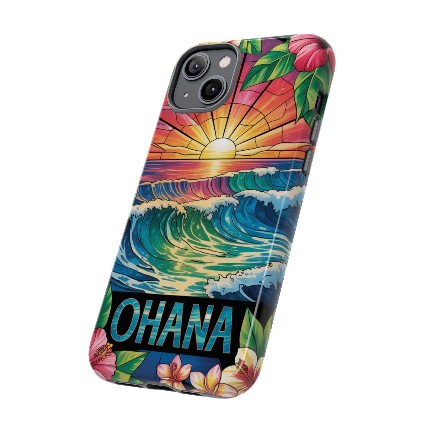 Ohana iPhone Case Tropical Hawaiian Sunset Phone Cover Wave Floral Beach Art Cute Gift for iPhone Lovers