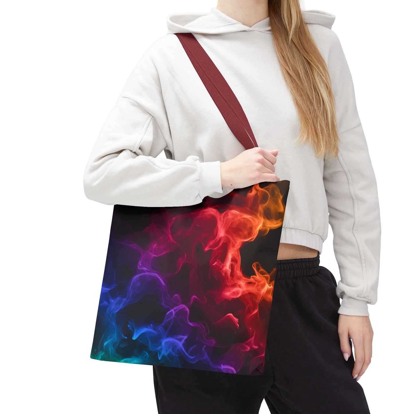 Chromatic Ember Tote Bag, Colorful Smoke Art Design With Red, Blue, And Orange Hues, Abstract Reusable Tote For Artists, Gifts, And Everyday Use