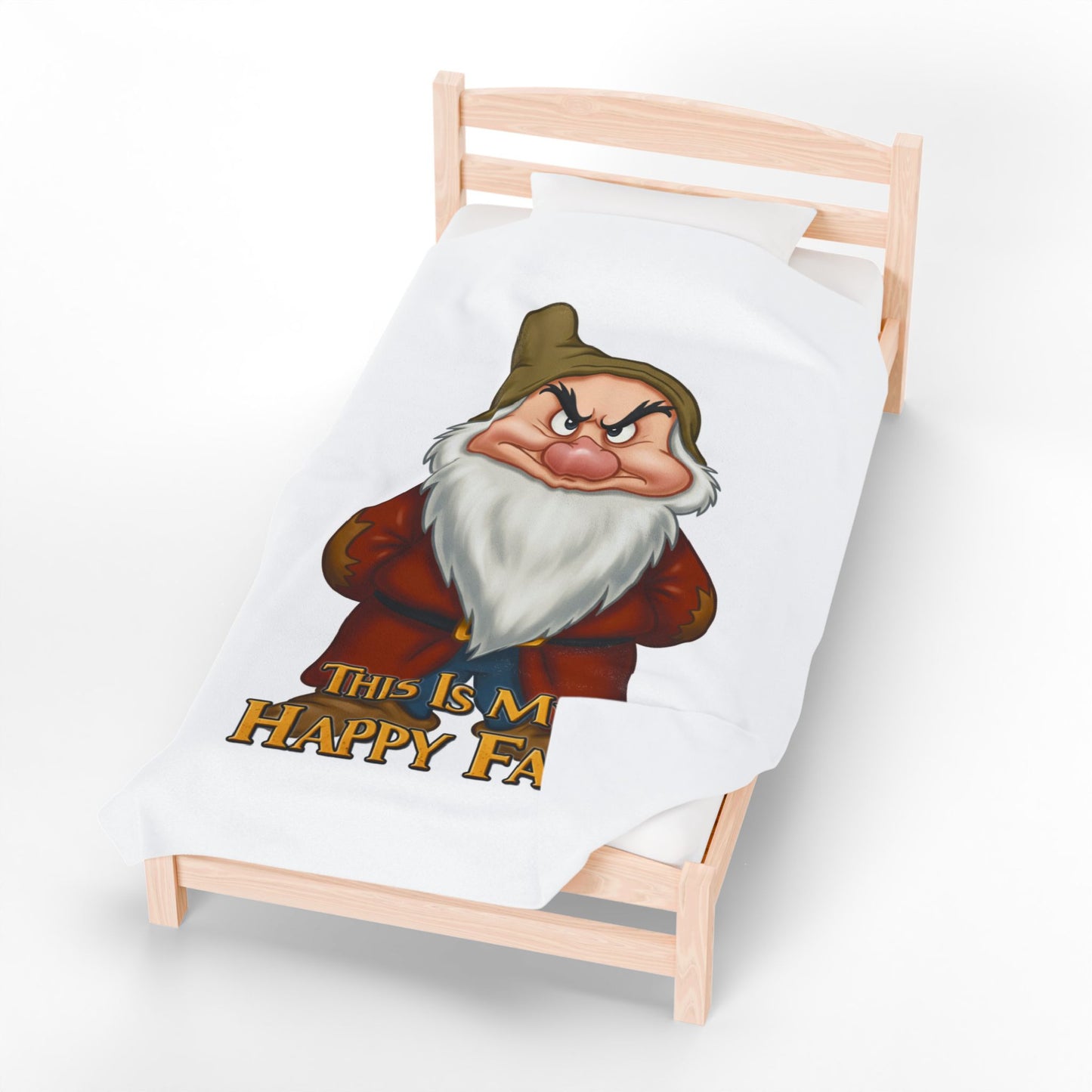 Funny Velveteen Plush Blanket with a Grumpy Dwarf - "This is My Happy Face"
