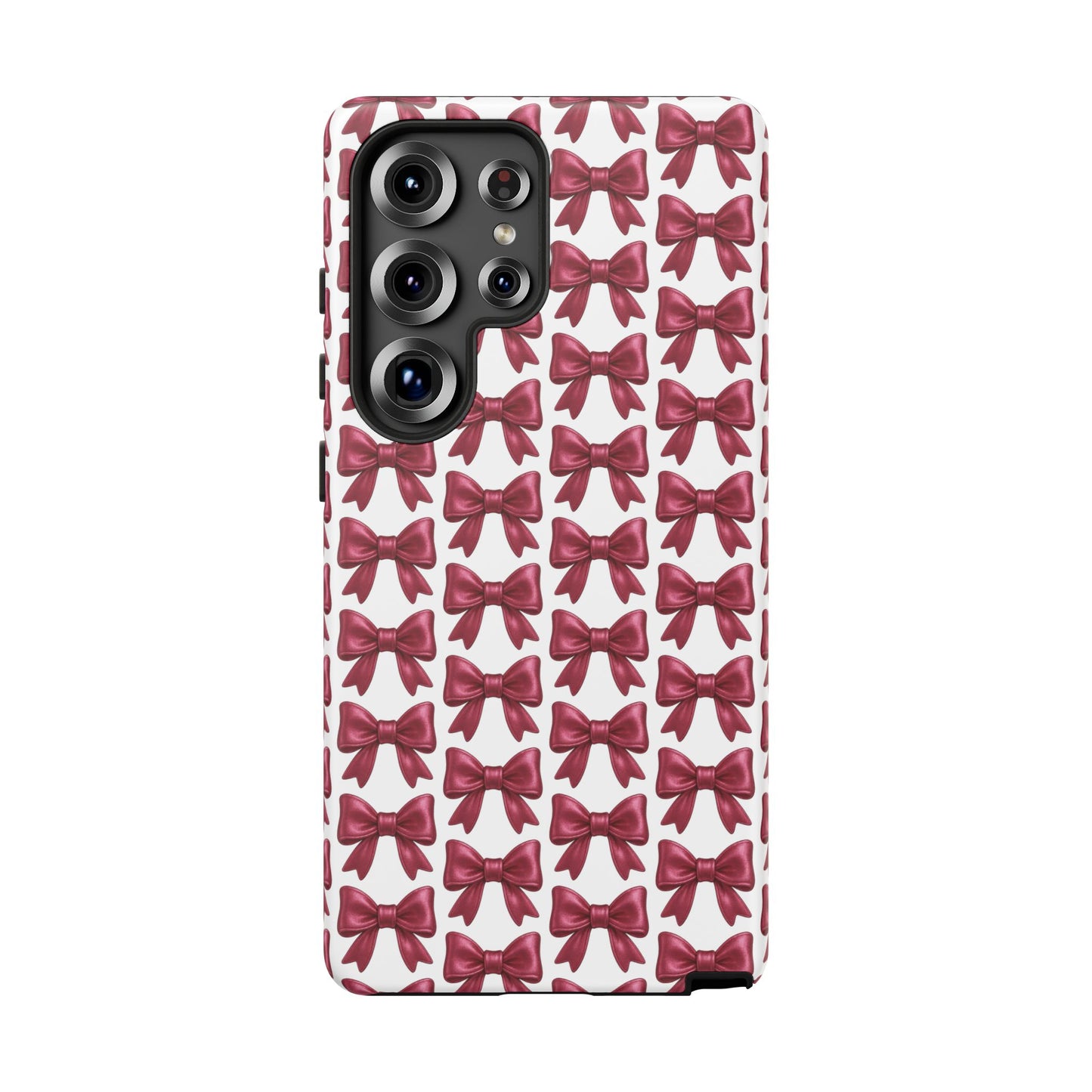 Coquette Samsung Case - Burgundy Bow Pattern Phone Cover, Girly Soft Aesthetic Gift, Cute Galaxy Case for Her