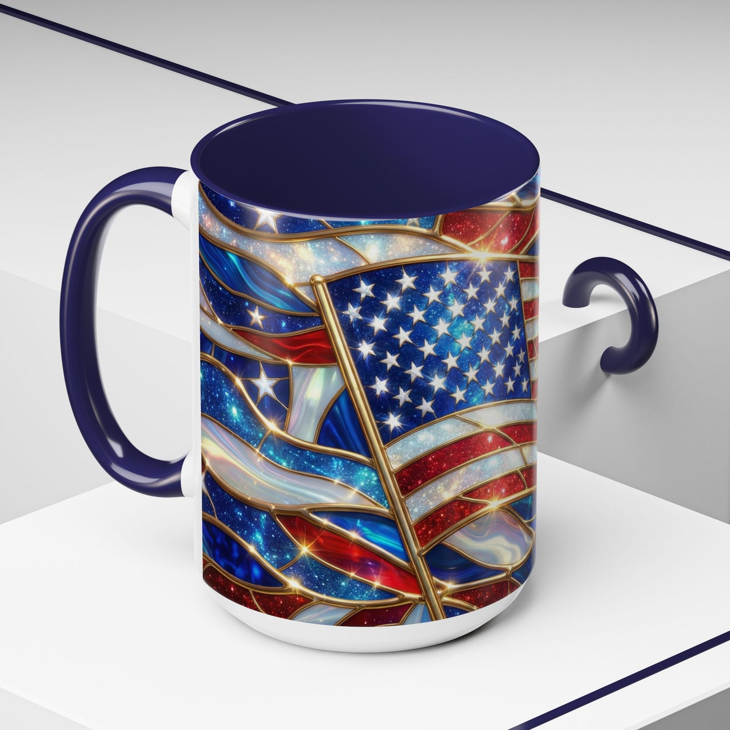 American Flag Mug, Stained Glass Flag Coffee Mug, Patriotic Mug, USA Flag Cup, Fourth Of July Gift, Veterans Gift Mug