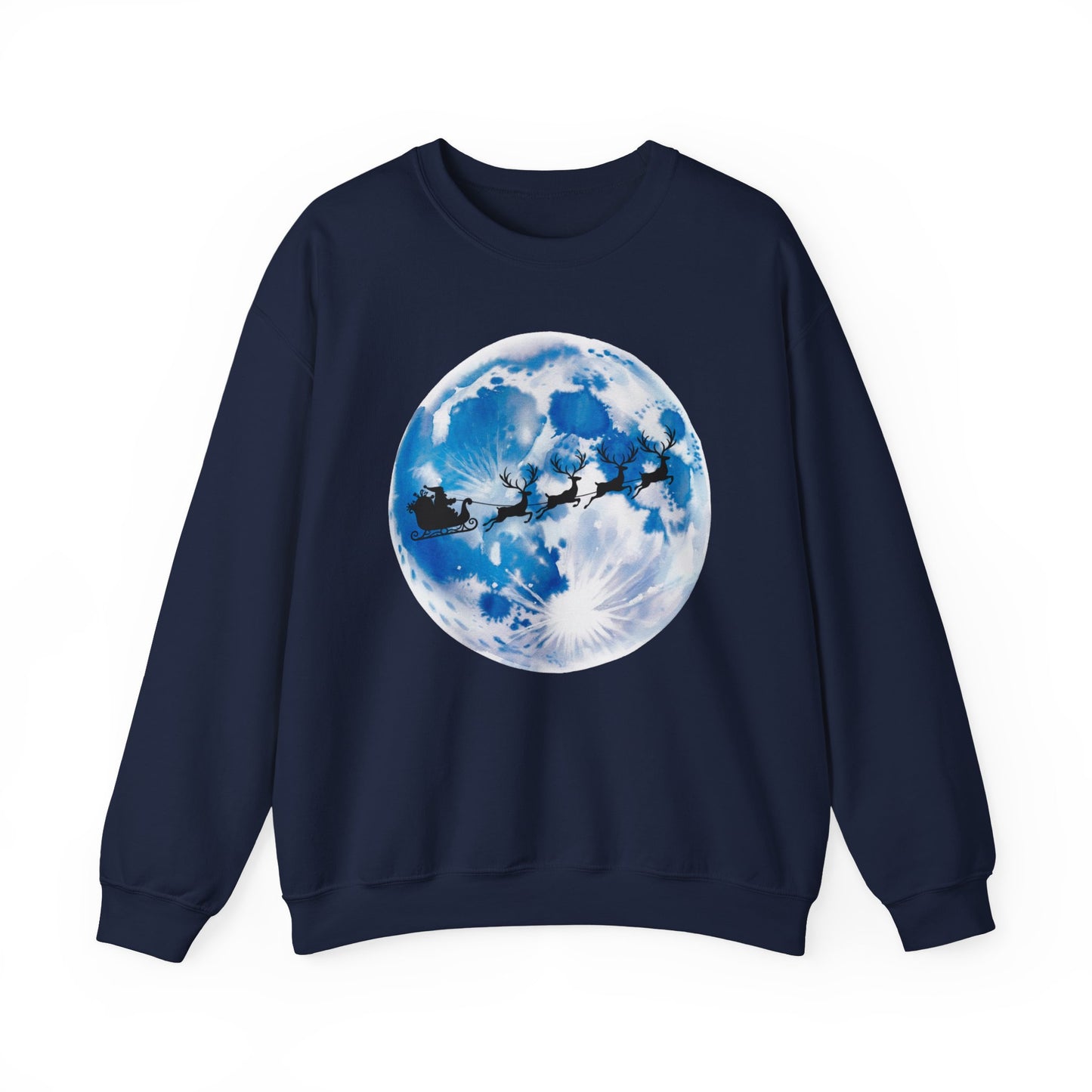 Santa And Reindeer Full Moon Christmas Sweatshirt, Holiday Night Sky Sweater, Cozy Unisex Crewneck, Festive Gift For Christmas Lovers