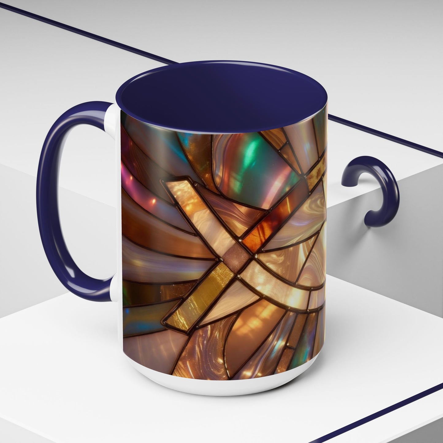 Stained Glass Ichthys Mug, Jesus Fish Christian Coffee Cup, Religious Art Mug, Faith Gift For Women, Inspirational Stained Glass Christian Symbol Design