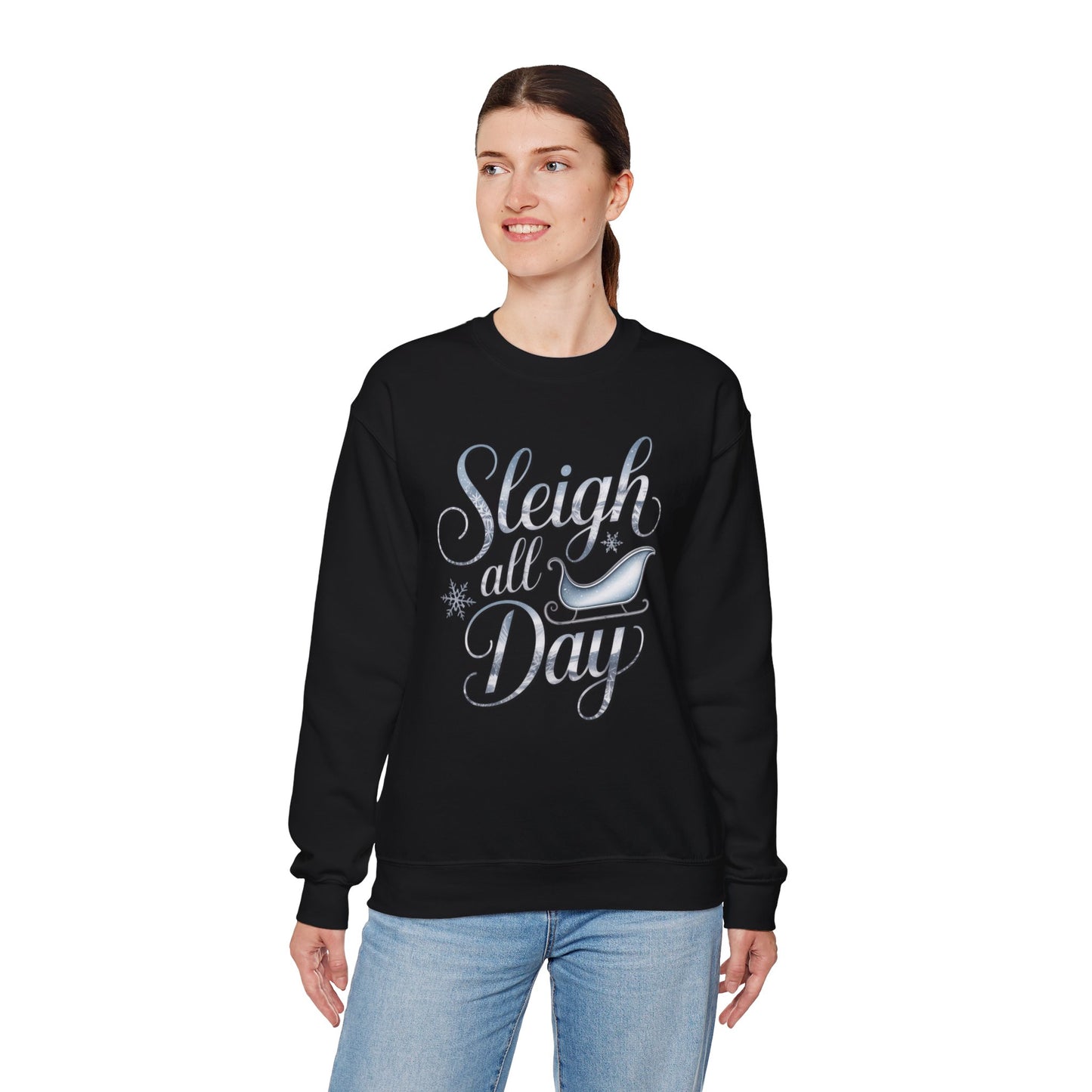 Sleigh All Day Christmas Sweatshirt, Funny Holiday Sweater, Cozy Unisex Crewneck, Cute Festive Winter Gift For Friends And Family