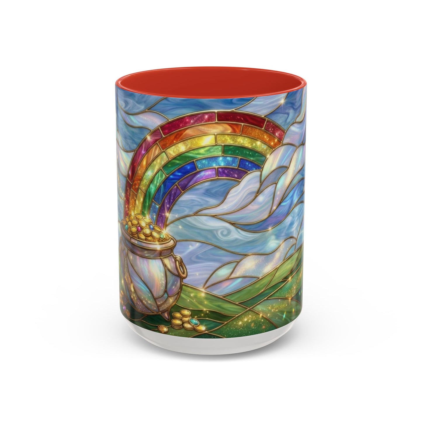 Stained Glass Rainbow Mug, Pot Of Gold Coffee Cup, St Patricks Day Gift, Whimsical Magical Art Mug, Lucky Irish Leprechaun Treasure