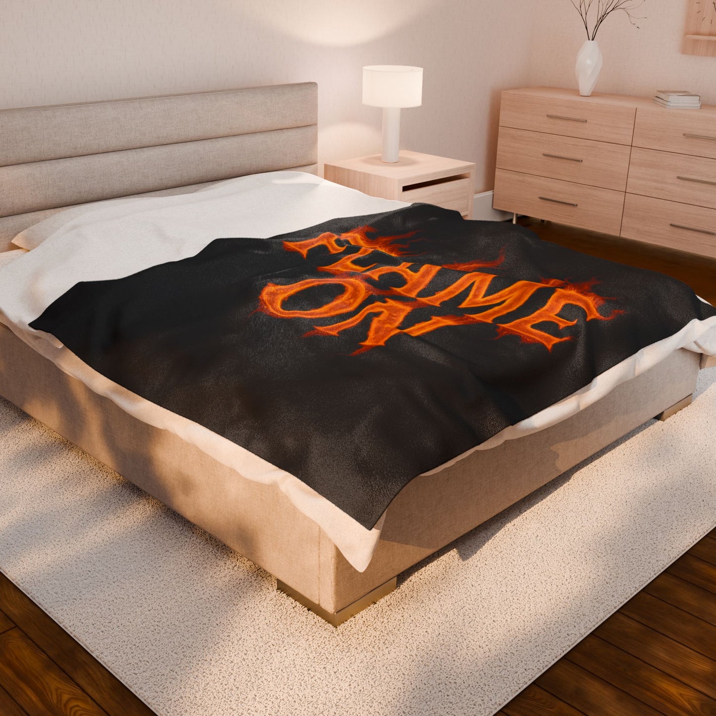 Flame On Fire Typography Blanket - Bold Flame Text Fleece Throw for Comic Fans, Cozy Fire Aesthetic Decor, Hero-Inspired Bedding Gift