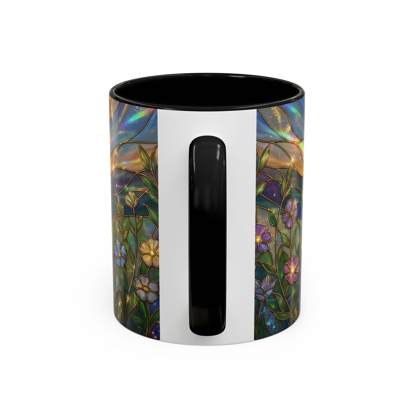 Stained Glass Cross Mug, Christian Coffee Cup With Floral Design, Faith Inspired Ceramic Mug, Religious Gift, 11oz 15oz