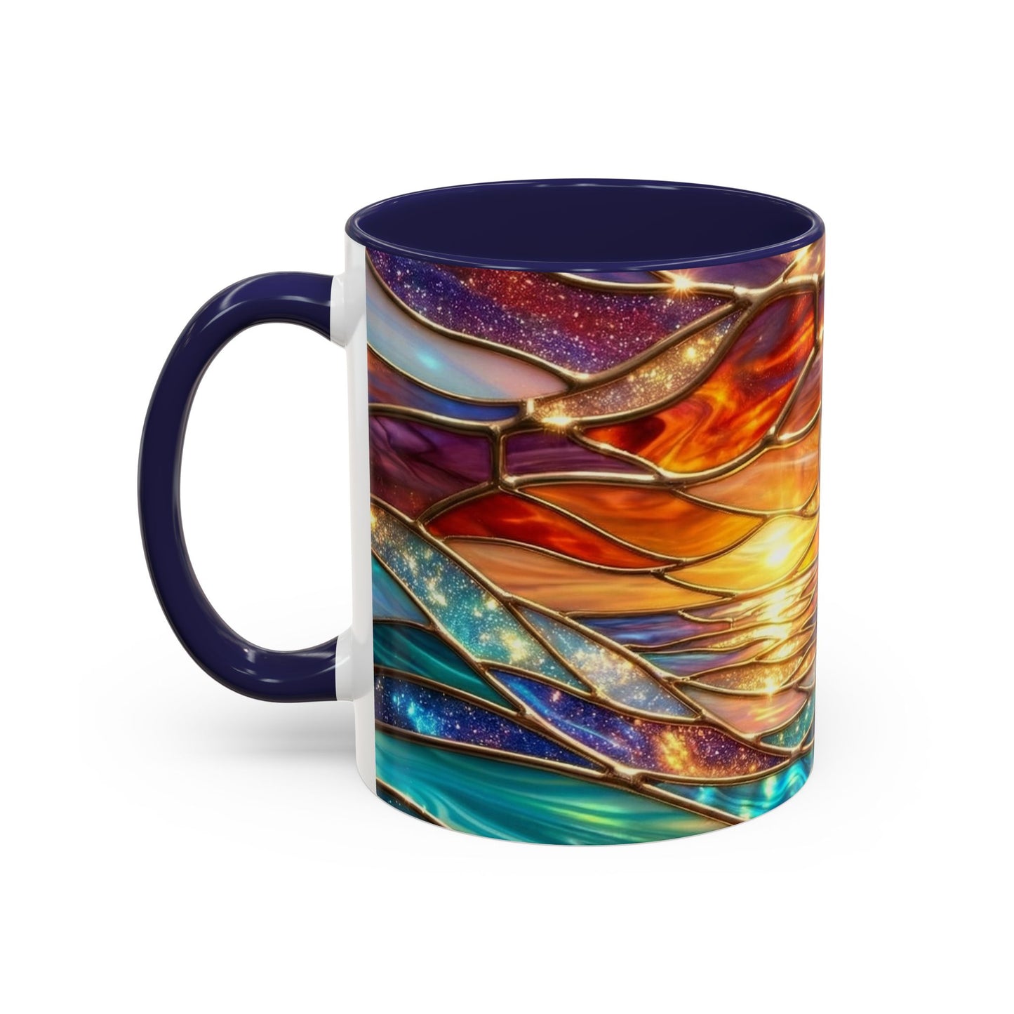 Stained Glass Wave Mug, Cosmic Ocean Coffee Cup, Celestial Sunrise Tea Mug, Surfer Beach Decor Gift, Starry Sea Art, Ocean Lover Cup
