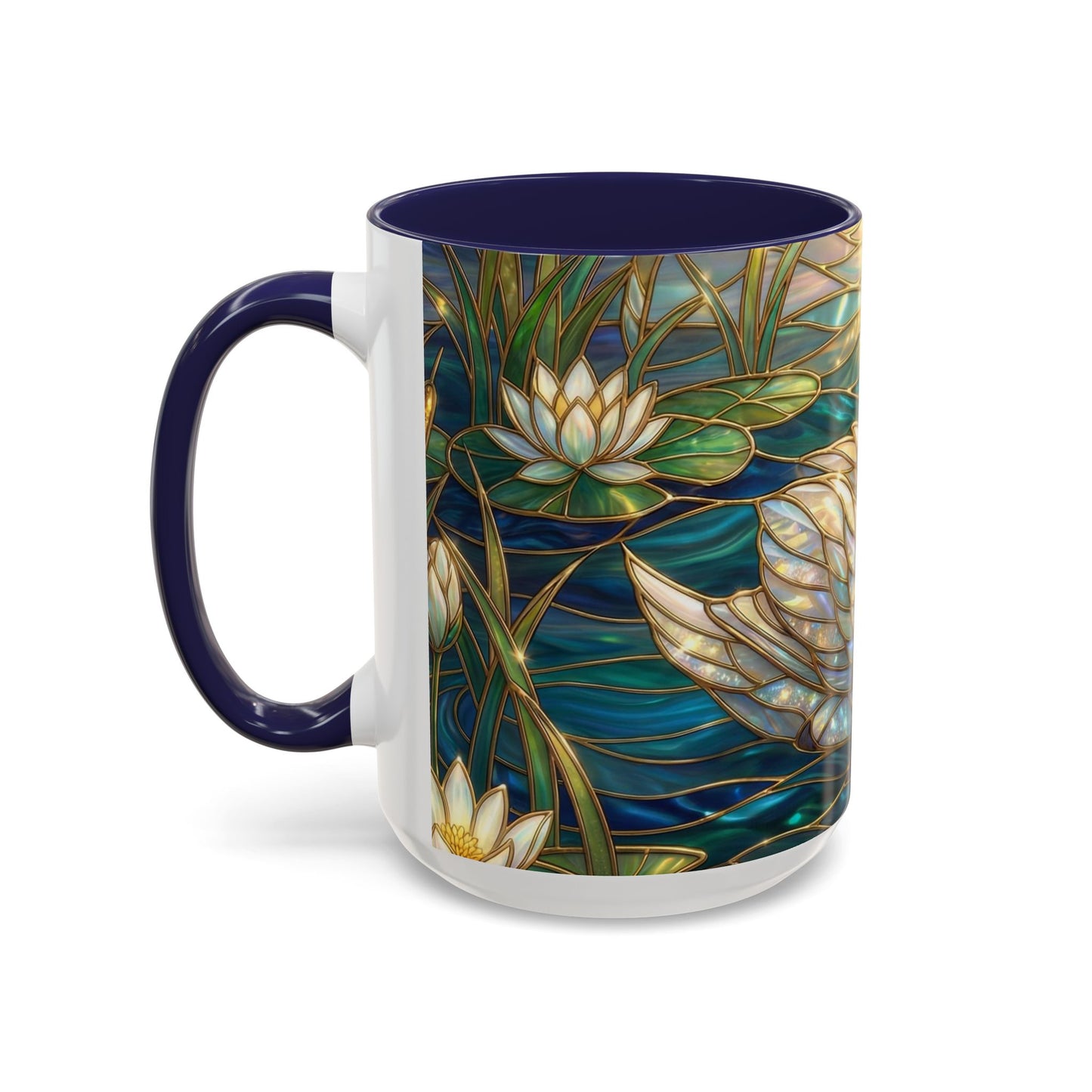 Stained Glass Swan Mug, Swan Coffee Cup, Elegant Swan Art Mug, Nature Decor Gift, Lake Swan Mug, Serene Animal Coffee Cup
