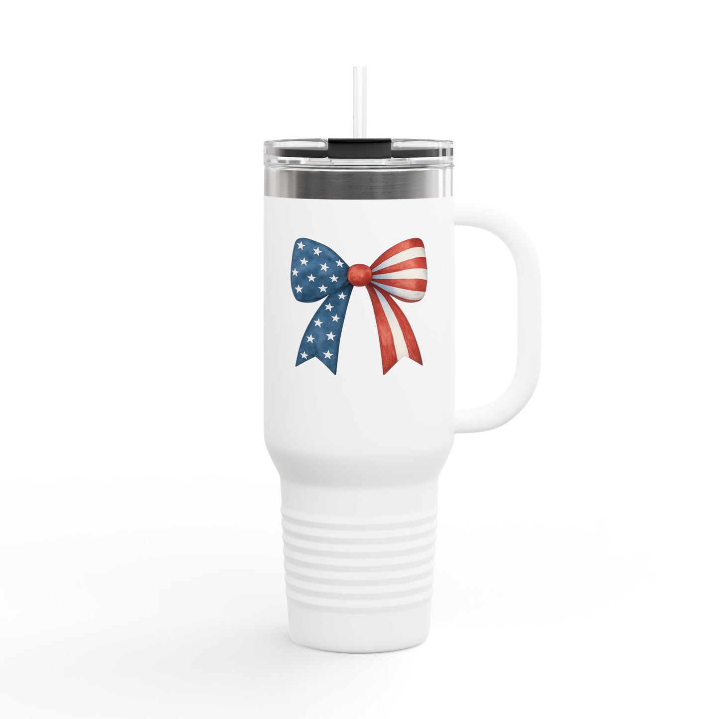 Patriotic Bow Travel Mug | 4th of July Tumbler with Straw | USA Flag Coffee Tumbler | Stars Stripes Mug | Independence Day Gift | USA Drinkware