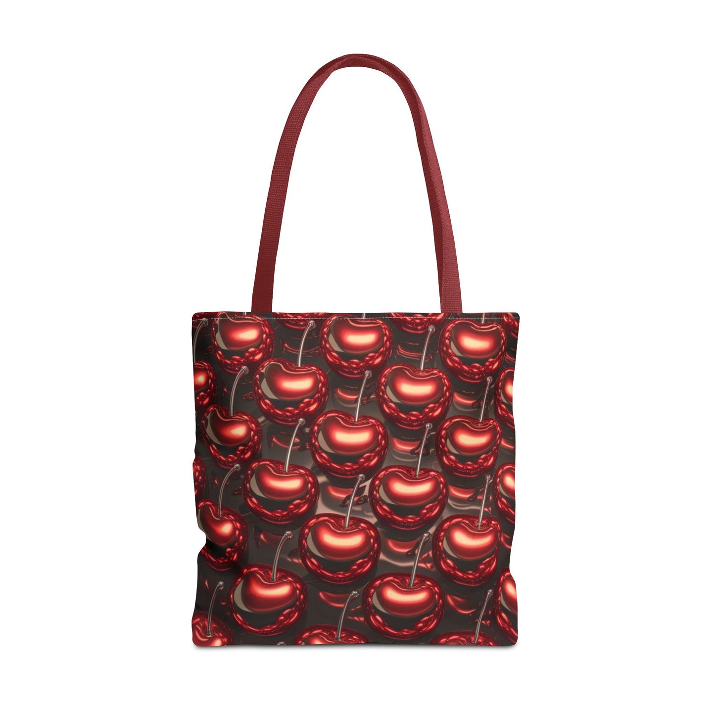 Glossy Cherry Pattern Canvas Tote Bag – Retro Black & Red Cherry Print, Coquette Cottagecore Aesthetic Shopper Tote, Fruit Lover Gift