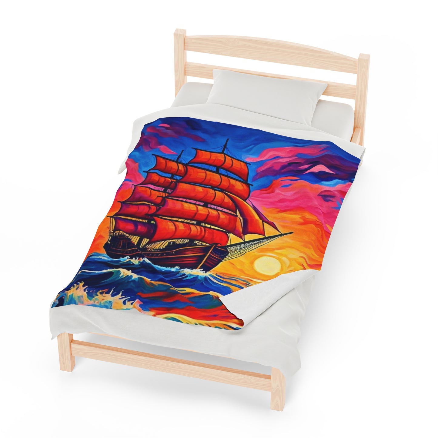 Plush Blanket - Sunset Ship Painting Design