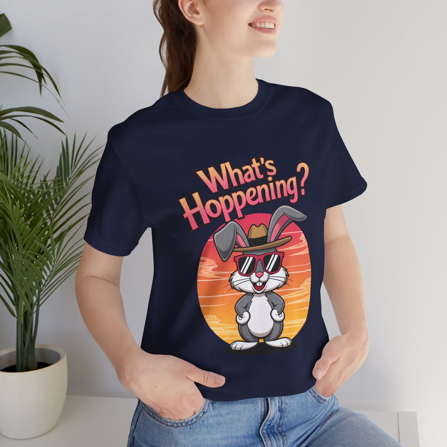 What’s Hoppening Funny Bunny Shirt – Cute Rabbit Pun T-Shirt – Sunset Graphic Tee for Animal Lovers, Easter, and Pun Enthusiasts
