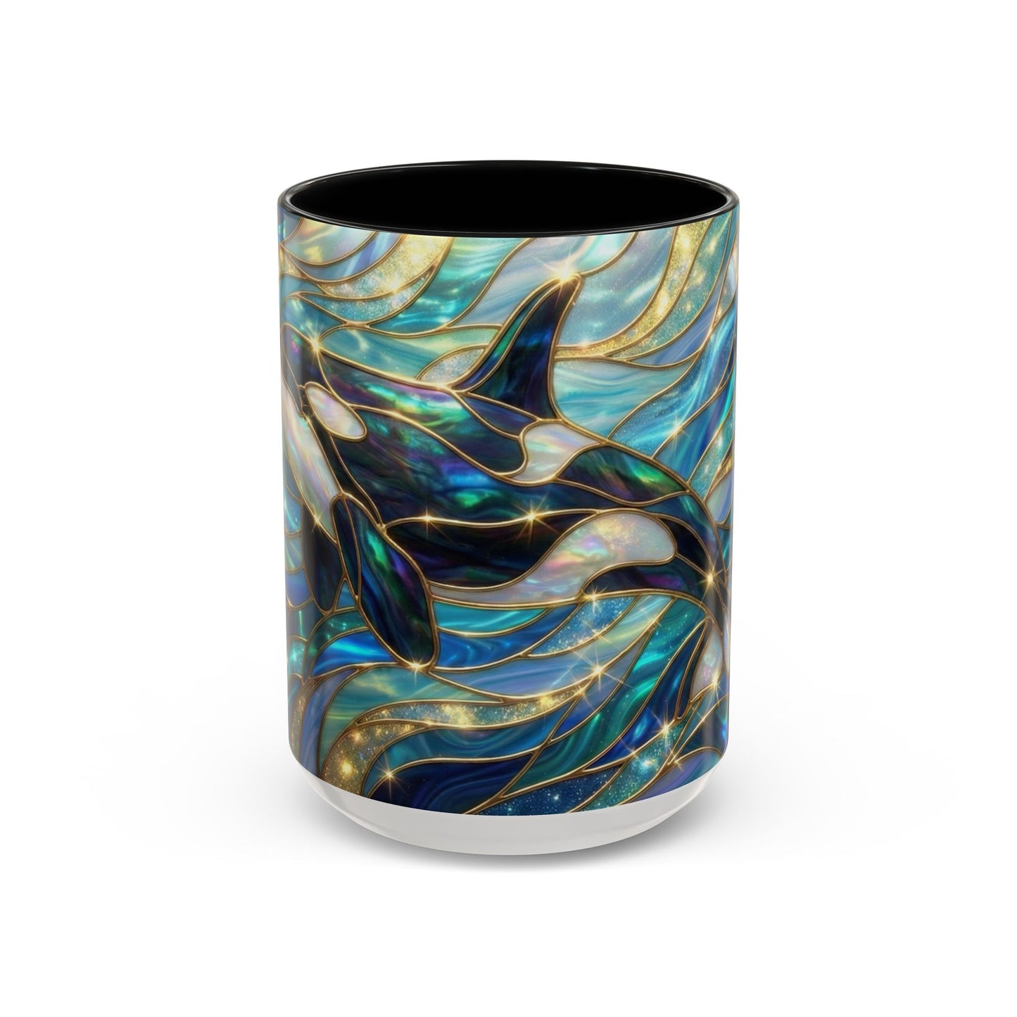 Orca Coffee Mug, Killer Whale Mug, Stained Glass Orca Art Mug, Ocean Animal Coffee Cup, Marine Life Gift, 11oz 15oz Ceramic Mug