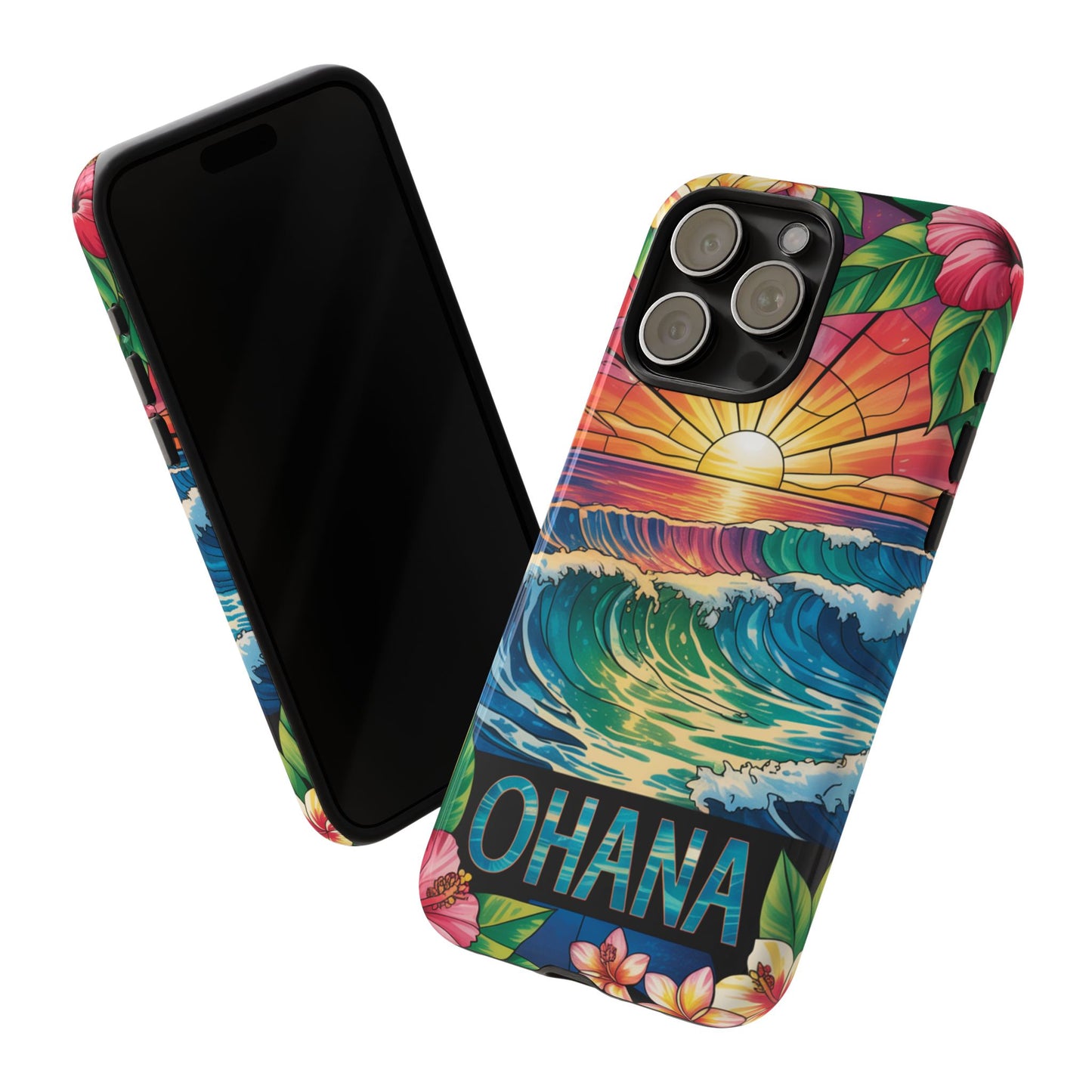 Ohana iPhone Case Tropical Hawaiian Sunset Phone Cover Wave Floral Beach Art Cute Gift for iPhone Lovers