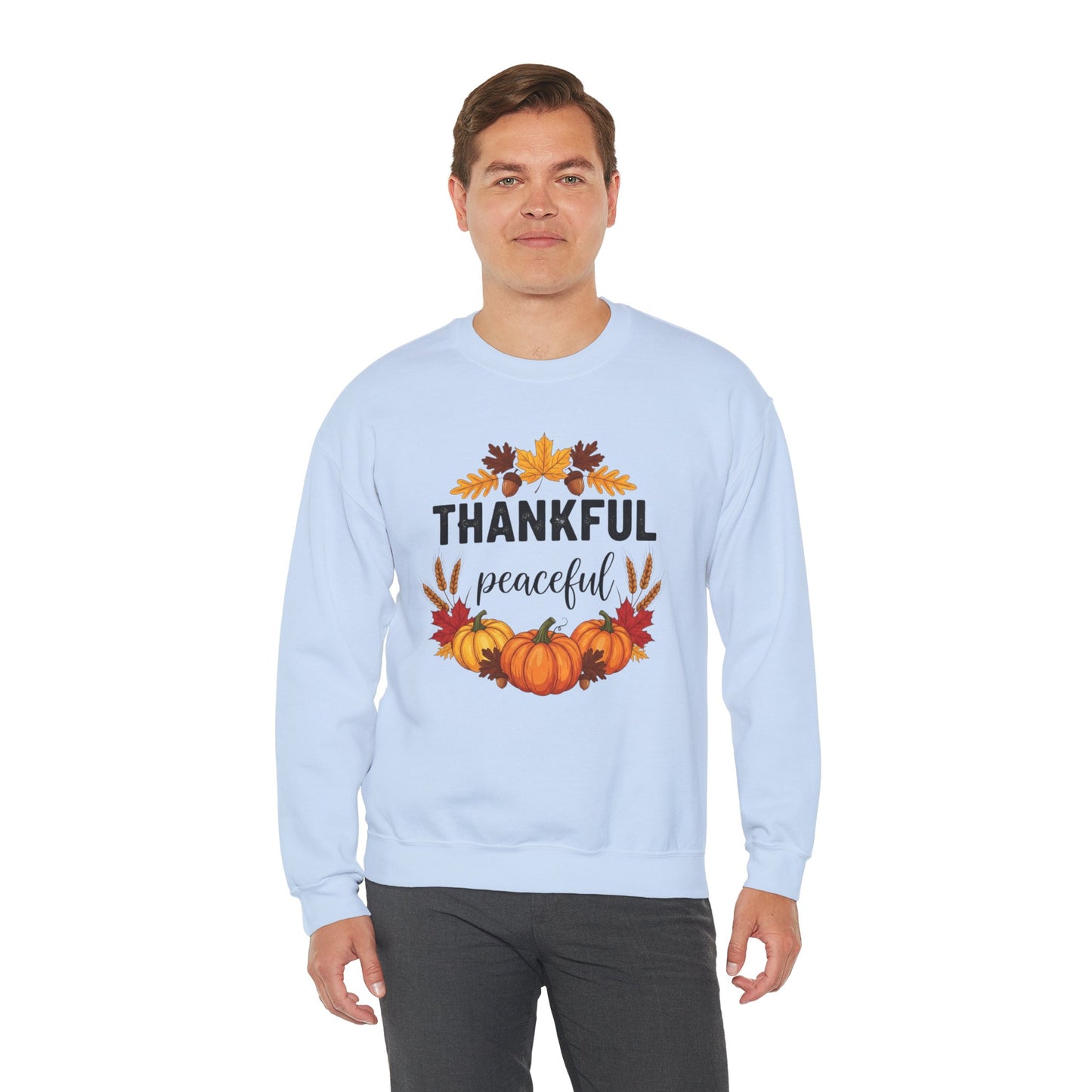 Thankful Peaceful Fall Sweatshirt, Autumn Pumpkin Crewneck, Thanksgiving Sweater, Cozy Seasonal Pullover, Gratitude Gift For Women Men